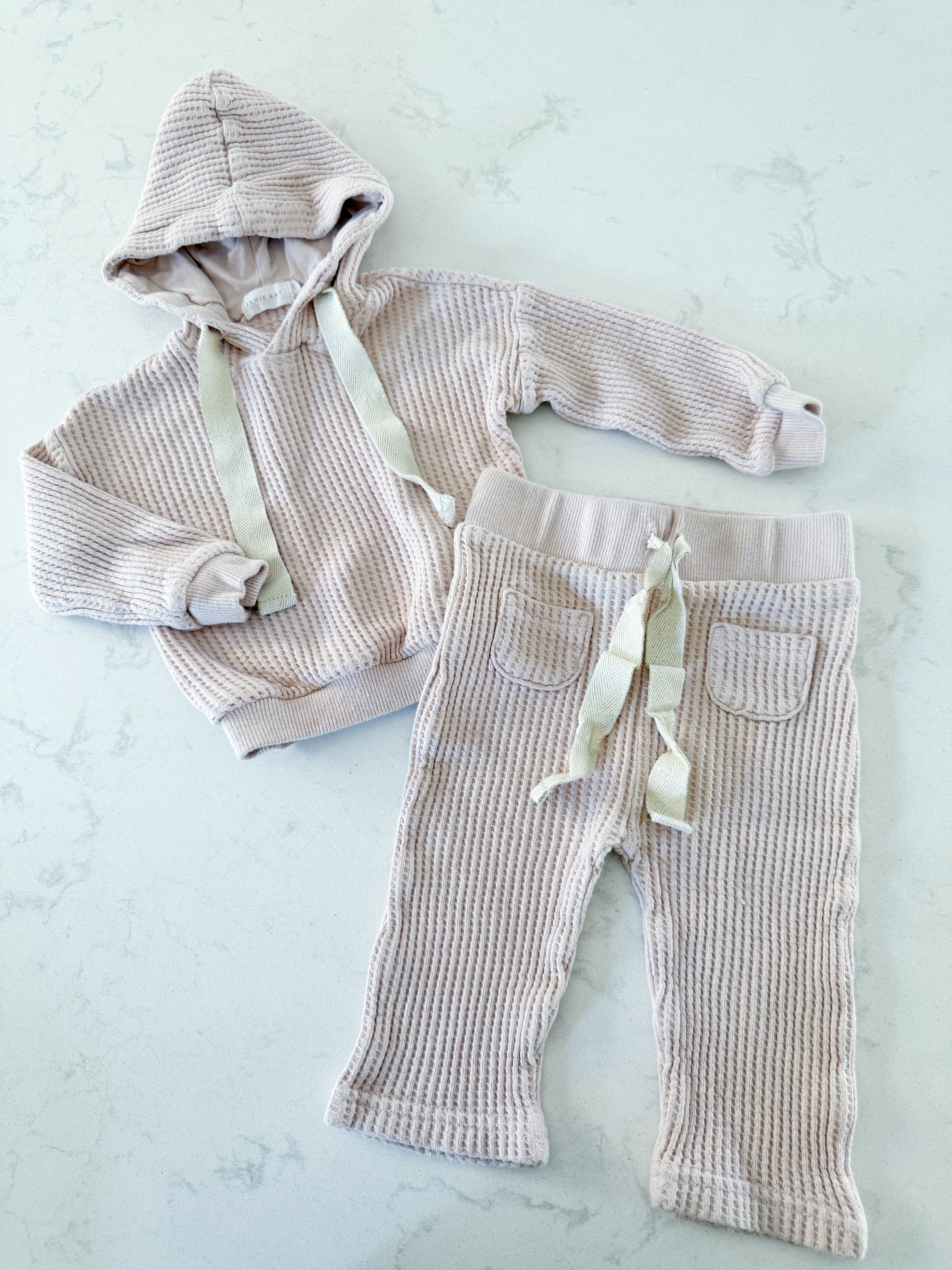 Jamie Kay- 6-12m- GUC- waffle knit light pink matching set