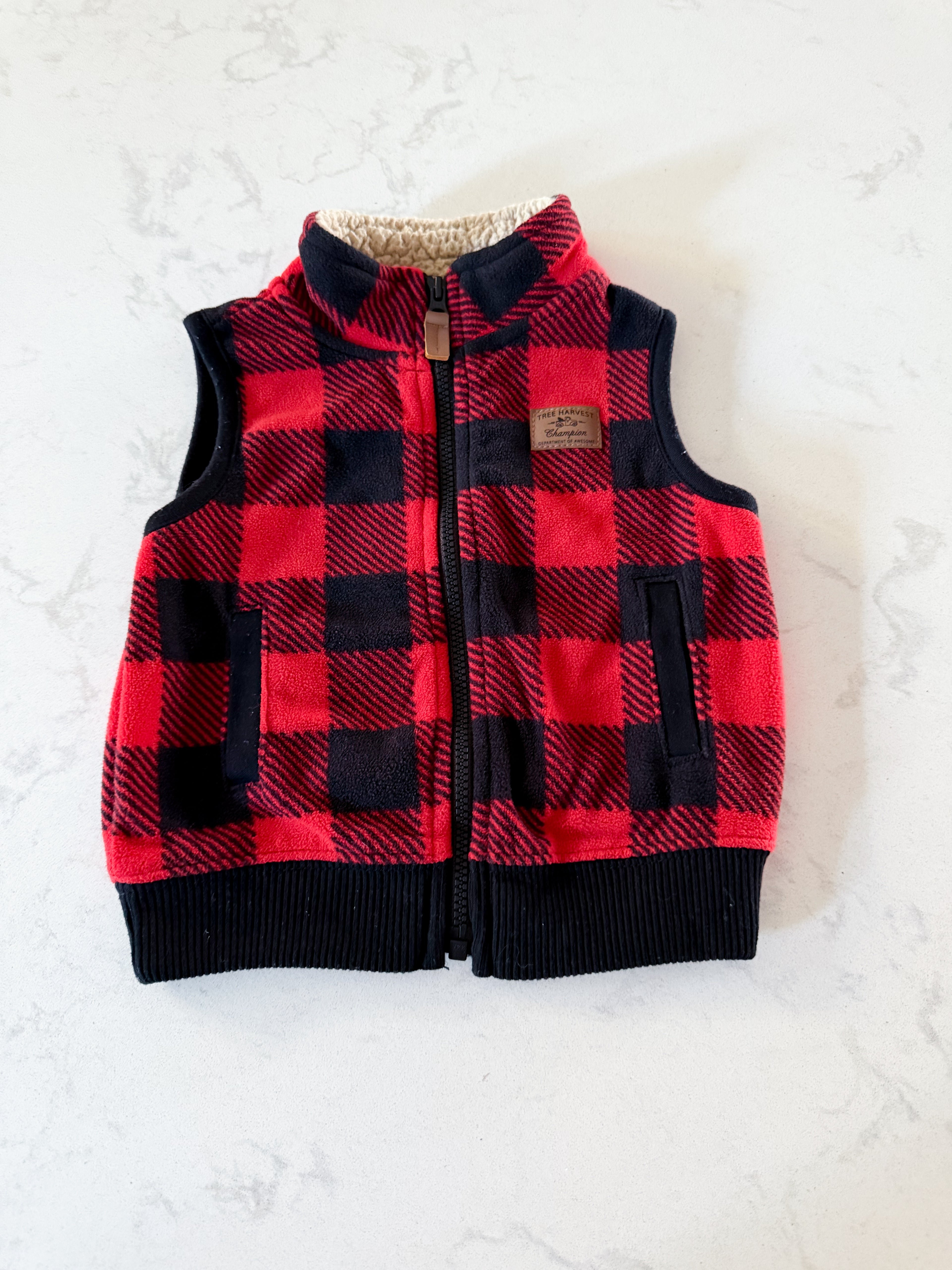Carters- 6m- VGUC- red and black checkered fleece vest