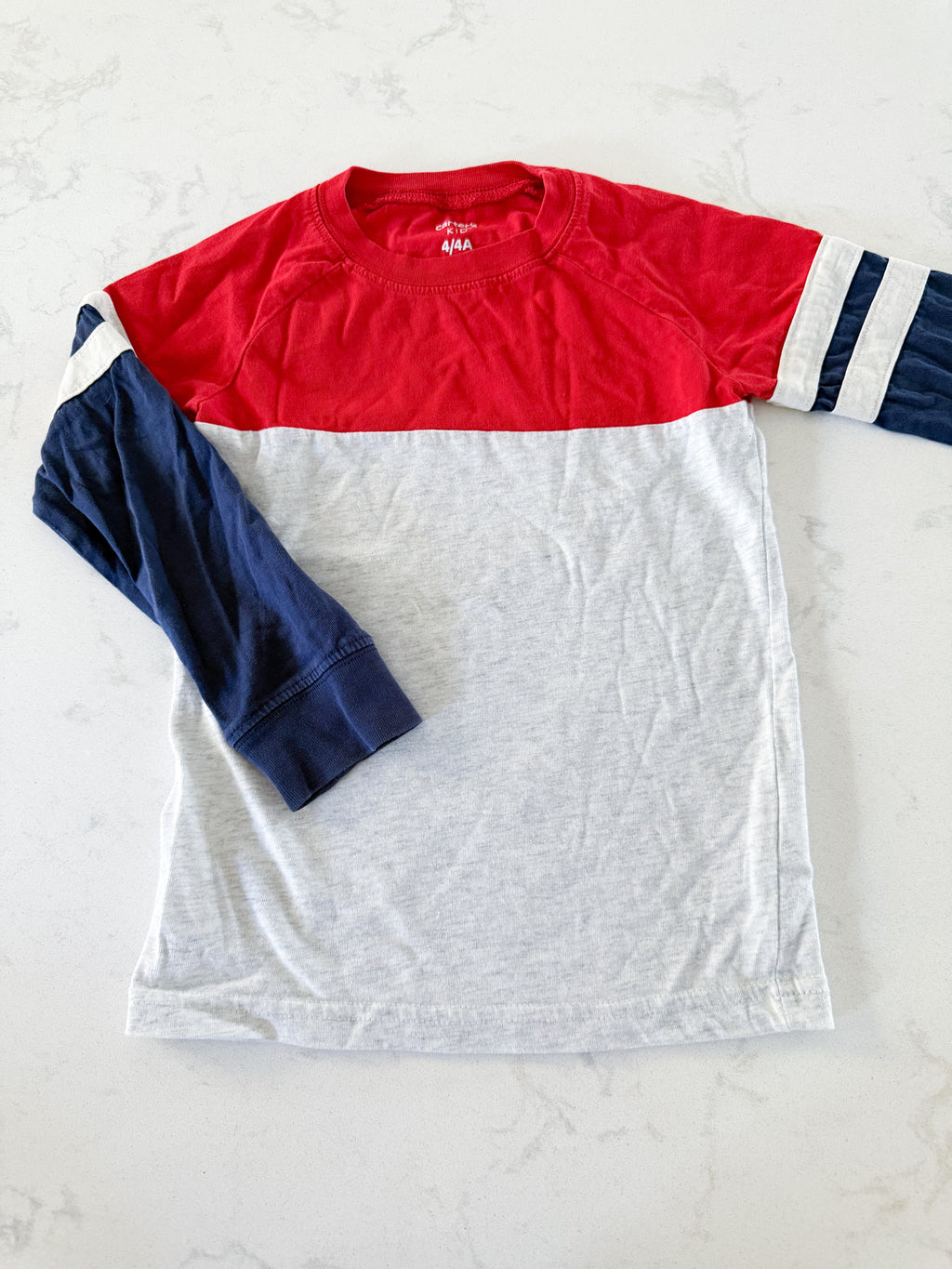Carters- 4T- VGUC- red white and blue long sleeve shirt