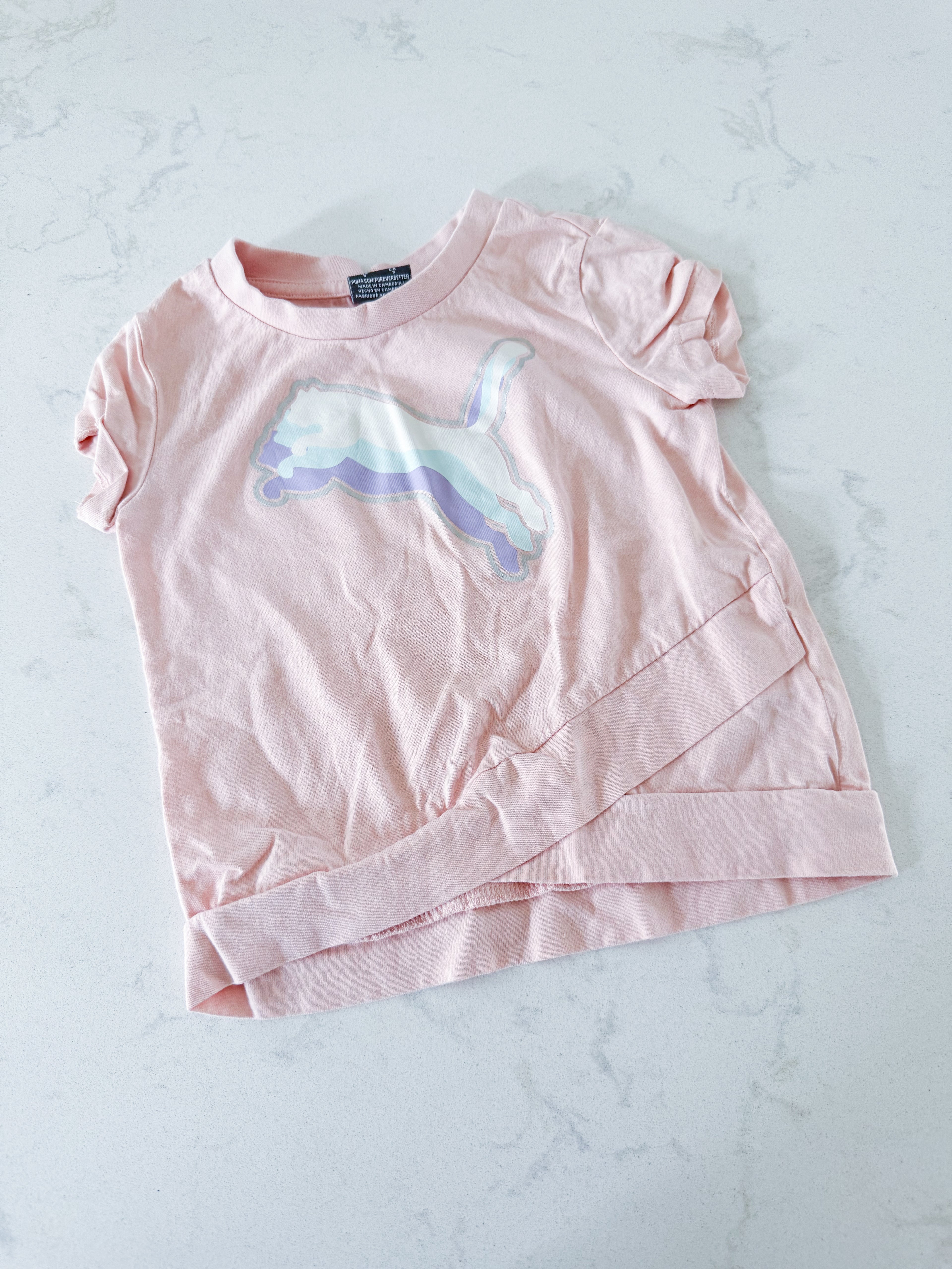 Puma- 3T- GUC- light pink shirt with white purple and blue logo
