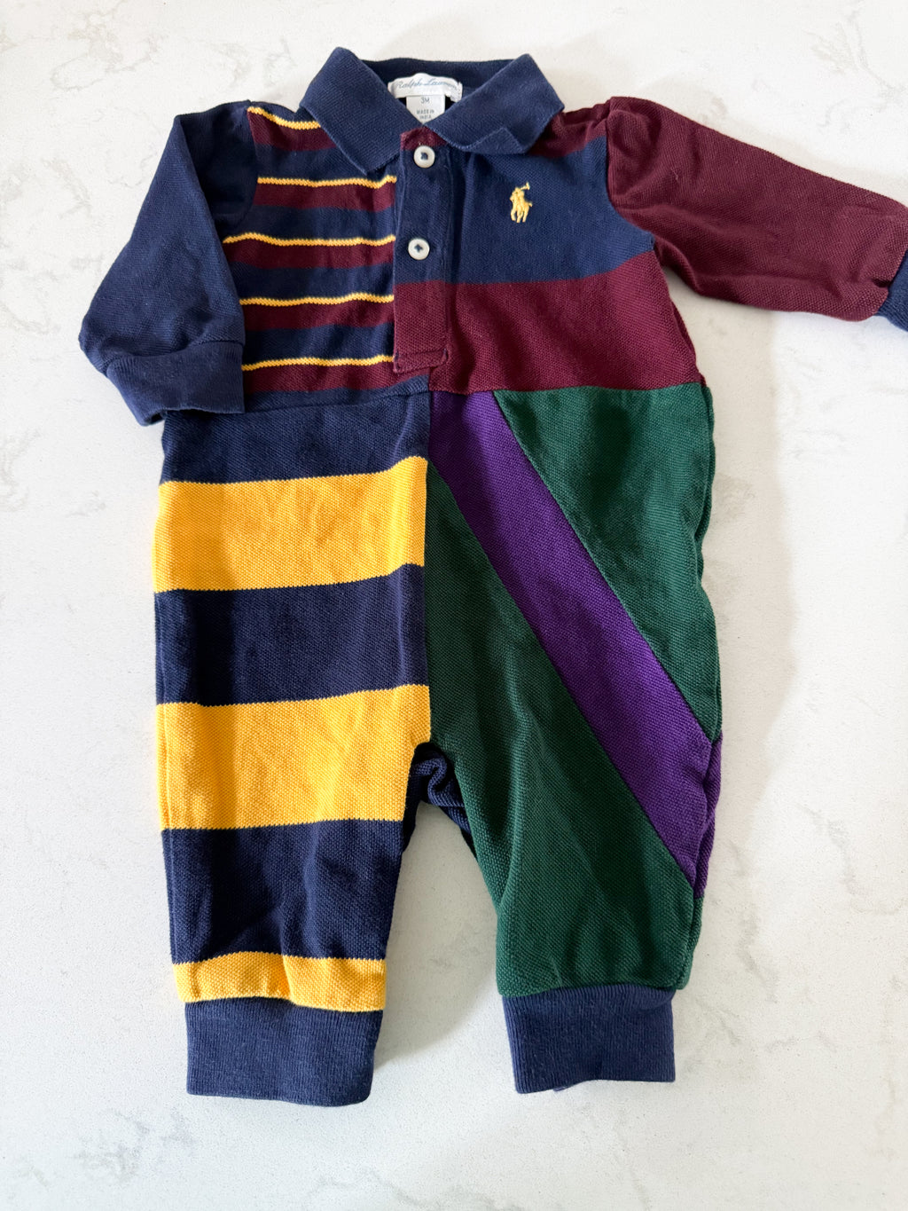 Ralph Lauren- 3m- VGUC- multicoloured one piece polo romper