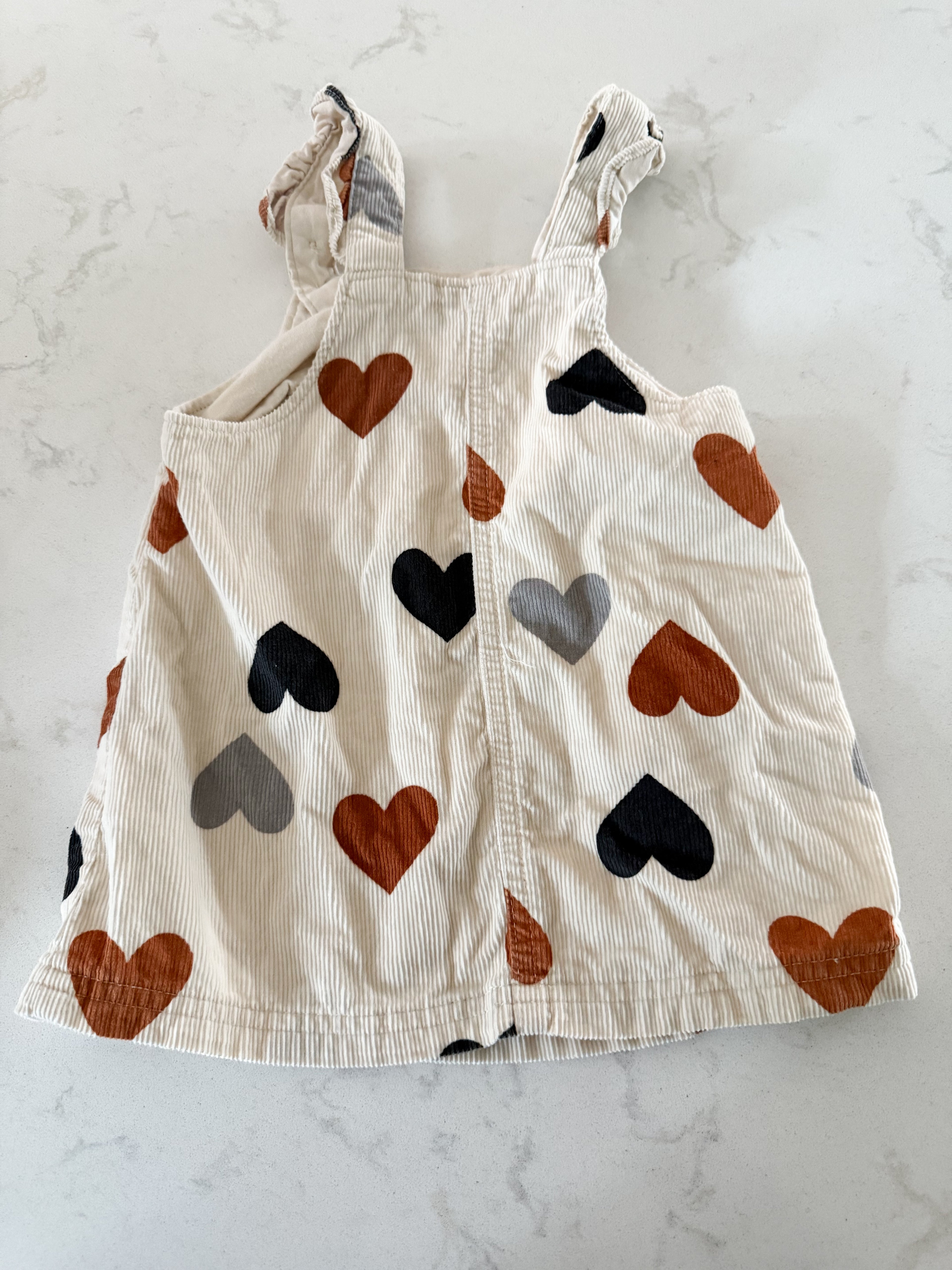 Carter’s-12m- VGUC- cream corduroy dress with hearts