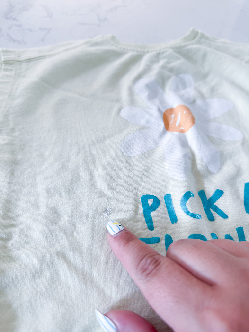 Zara- 2-3Y- PLAY- light yellow extra short sleeve shirt with daisy on front