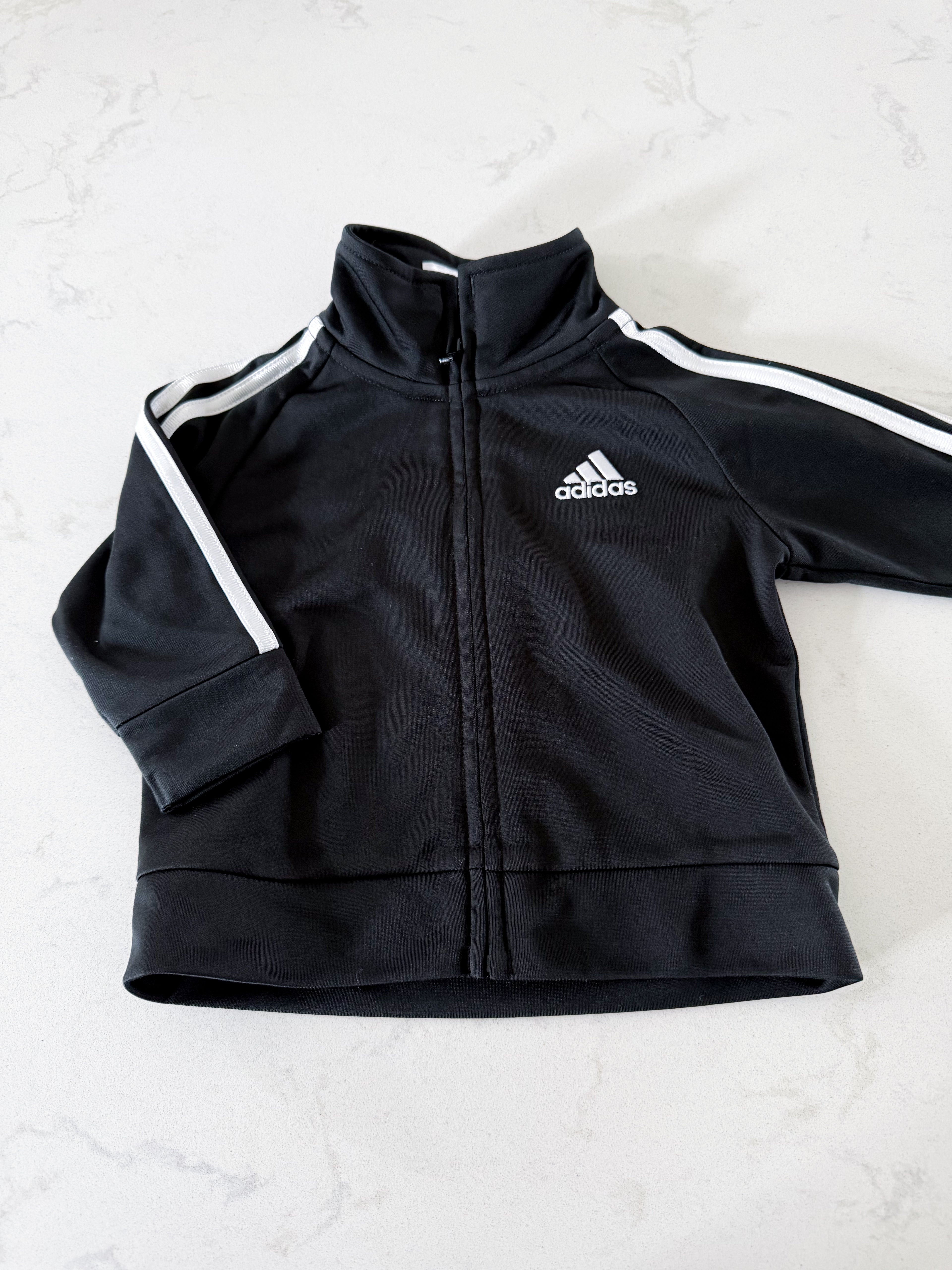 Adidas- 3-6m- VGUC- black zip up athletic jacket with embroidered logo