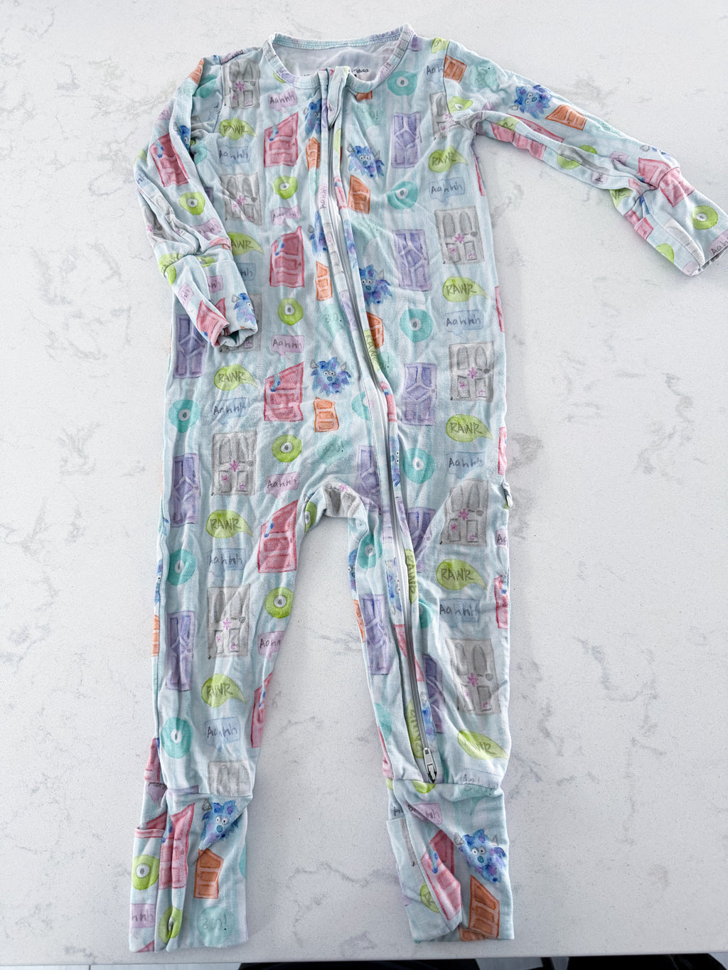 Little Bird Bamboo- 18-24m-PLAY- light blue monsters inc bamboo jammies with fold over hands and feet