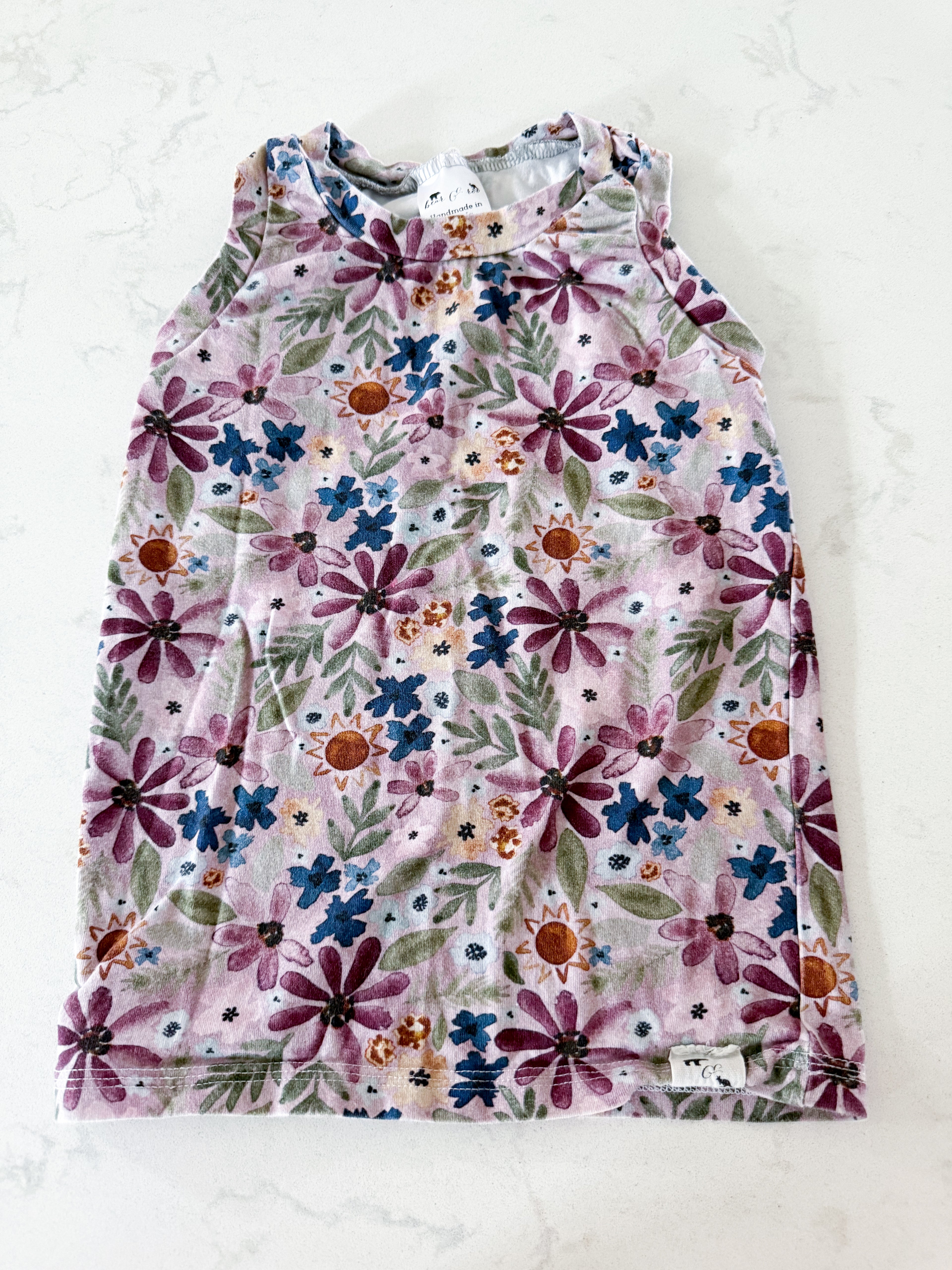 Bear & Roo- 5T- GUC- purple tank with floral pattern