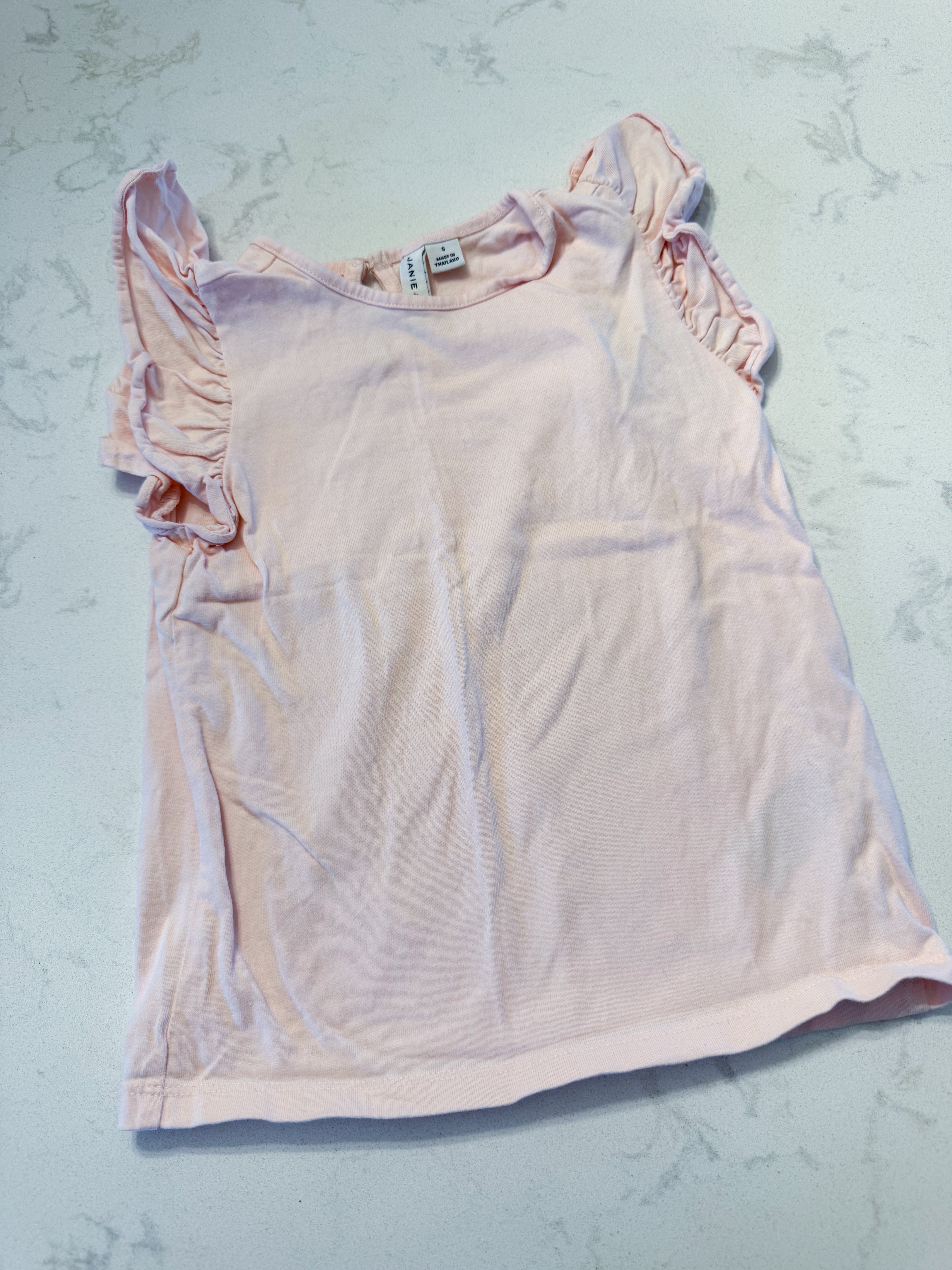 Janie and Jack- 5T- VGUC- light pink tank with ruffle shoulders