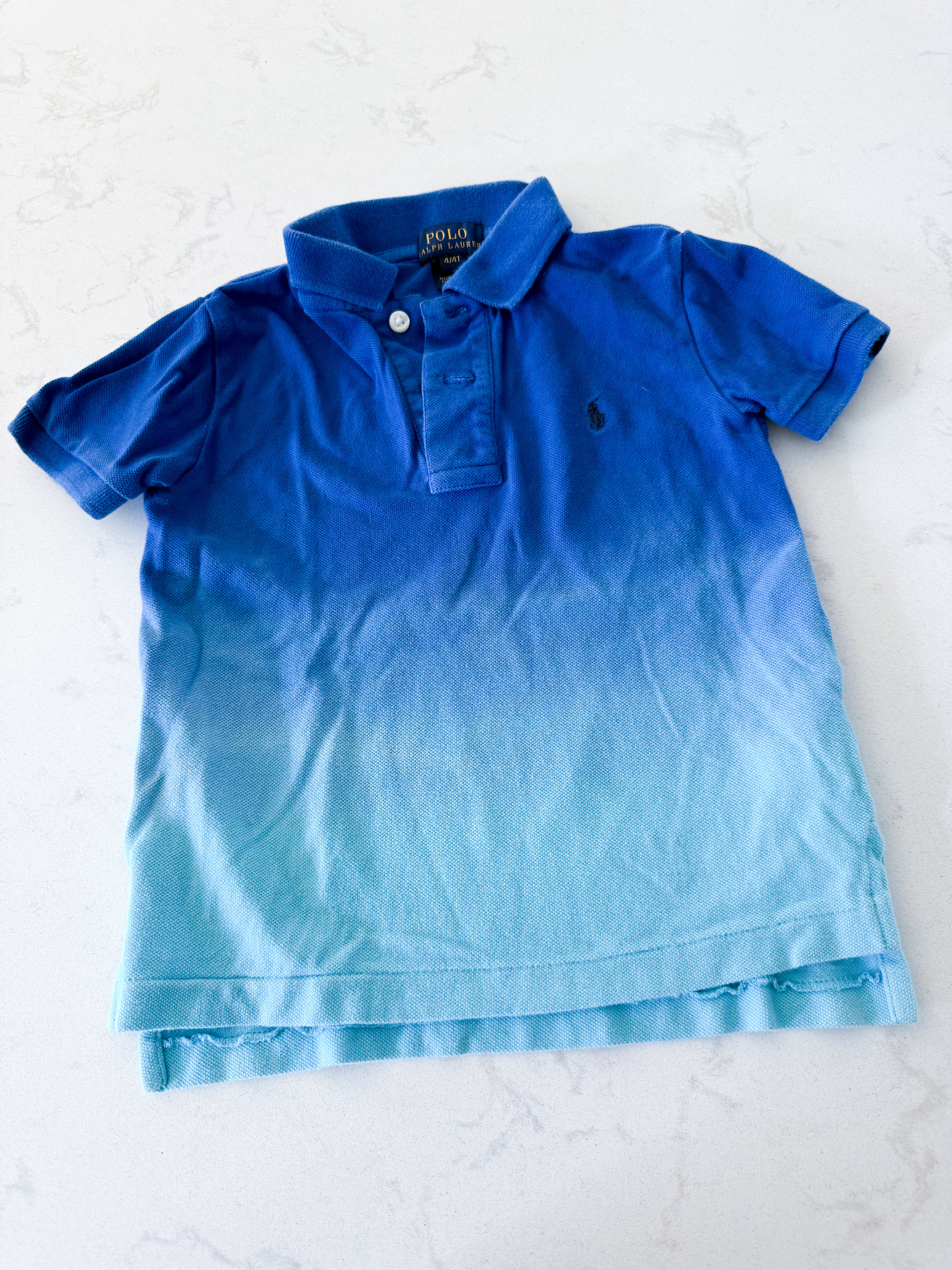 Polo by Ralph Lauren- 4T- GUC- multi shades of blue collared polo with embroidered logo