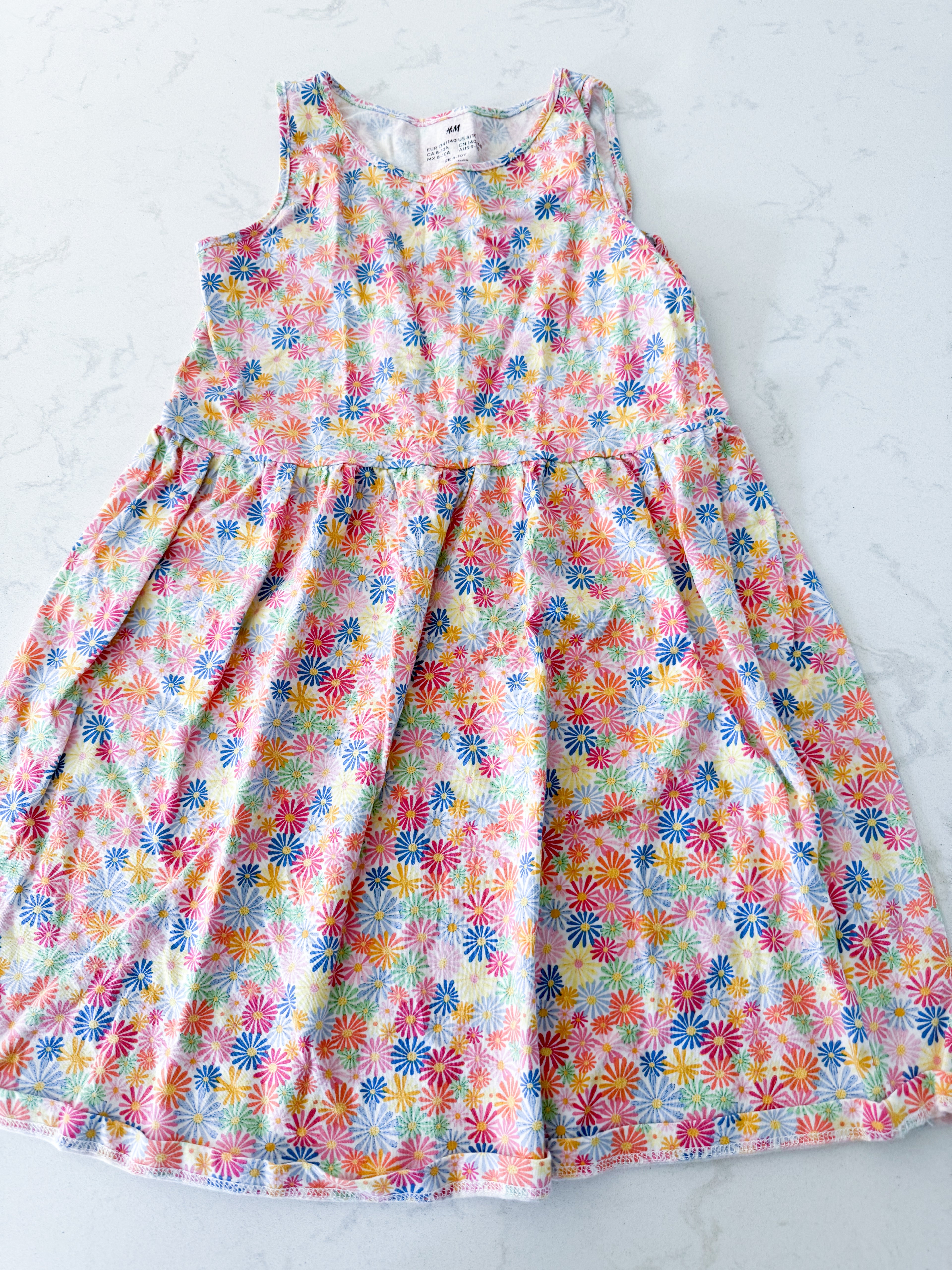 H&M- 8-10Y- VGUC- rainbow coloured floral tank dress
