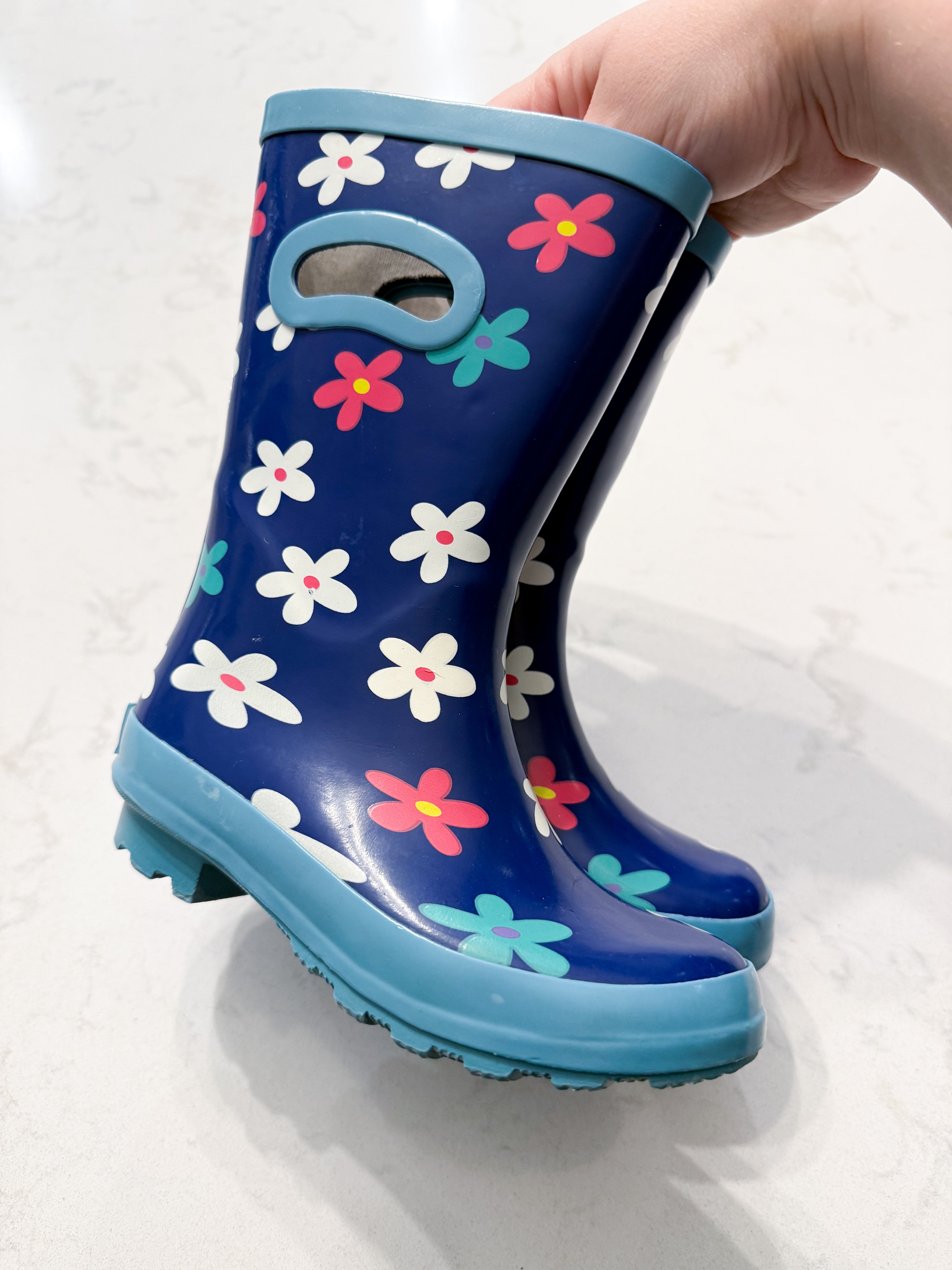 Outbound- 12C- VGUC- blue rubber boots with floral pattern