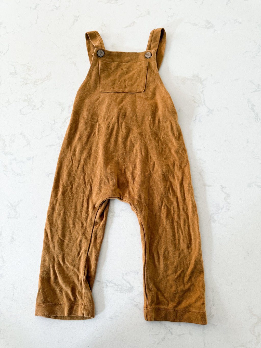 Little and Lively- 6-12m- GUC- bamboo brown cloth overalls