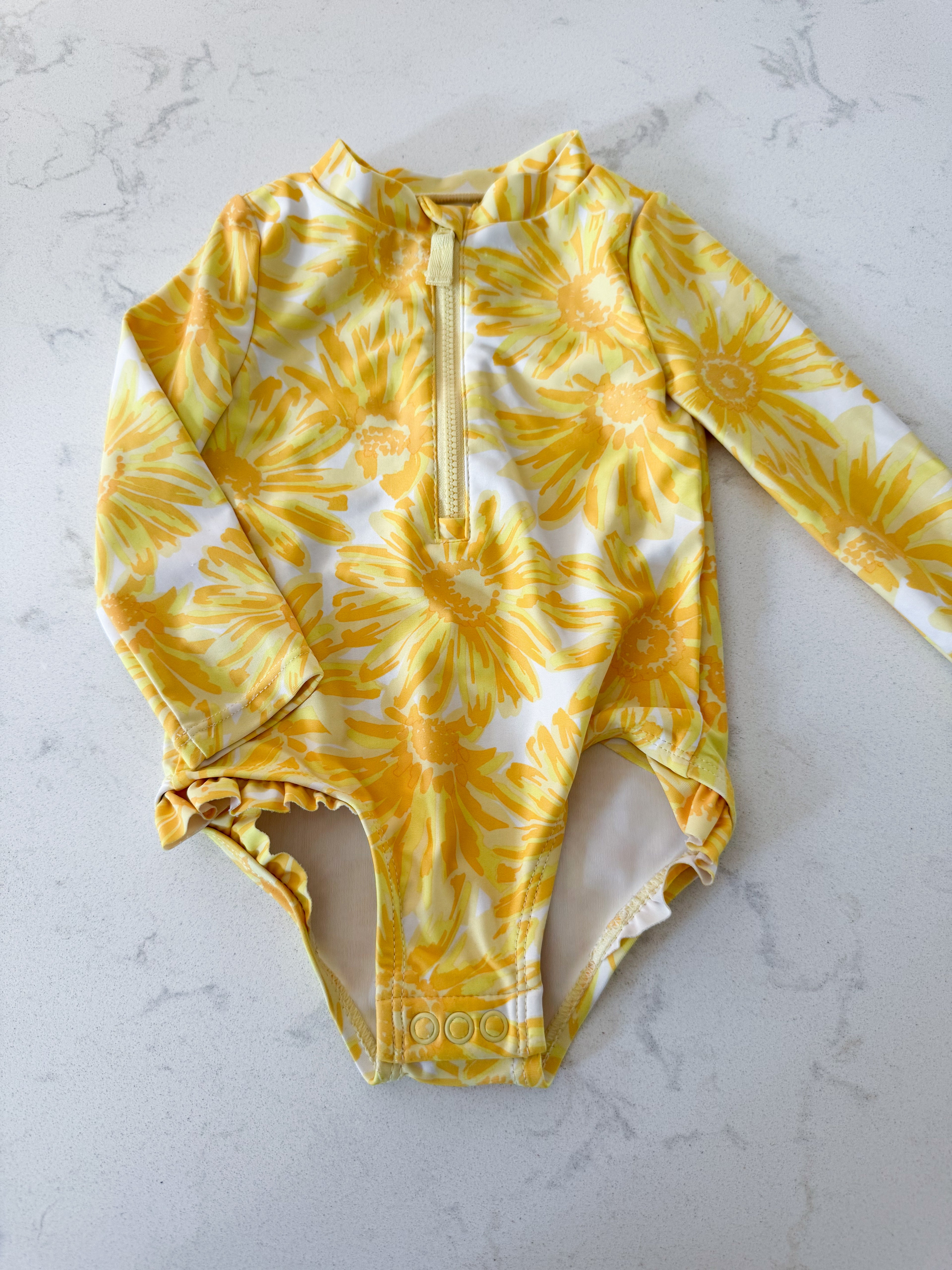 Carters- 9m- VGUC- yellow floral one pierce swim suit