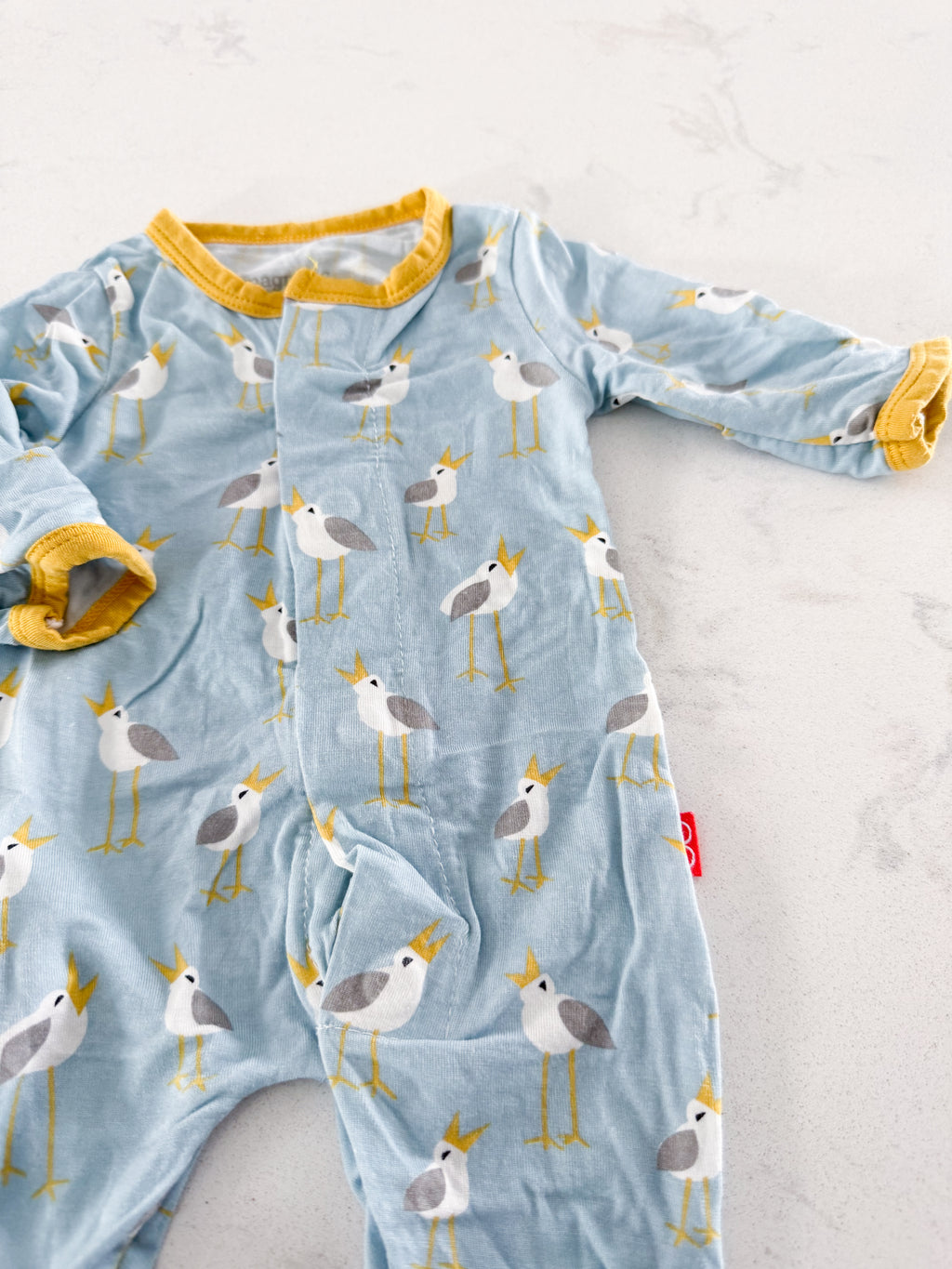 Magnetic Me- preemie- VGUC- light blue magnetic bamboo pajamas with seagulls
