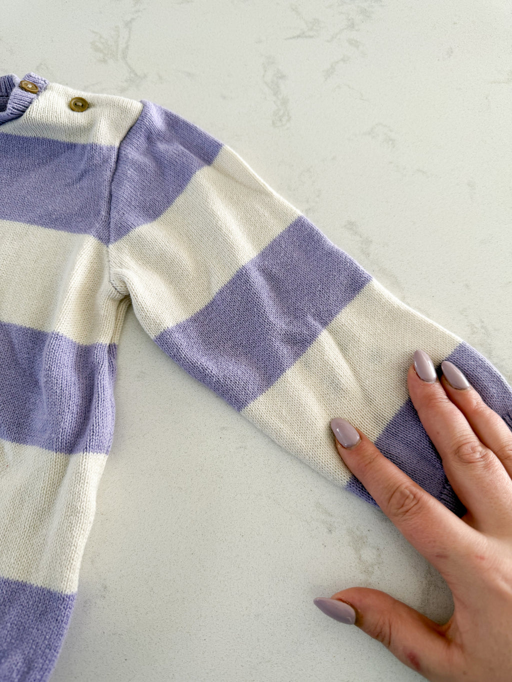 H&M- 12-18m- PLAY- white and light purple striped knit sweater