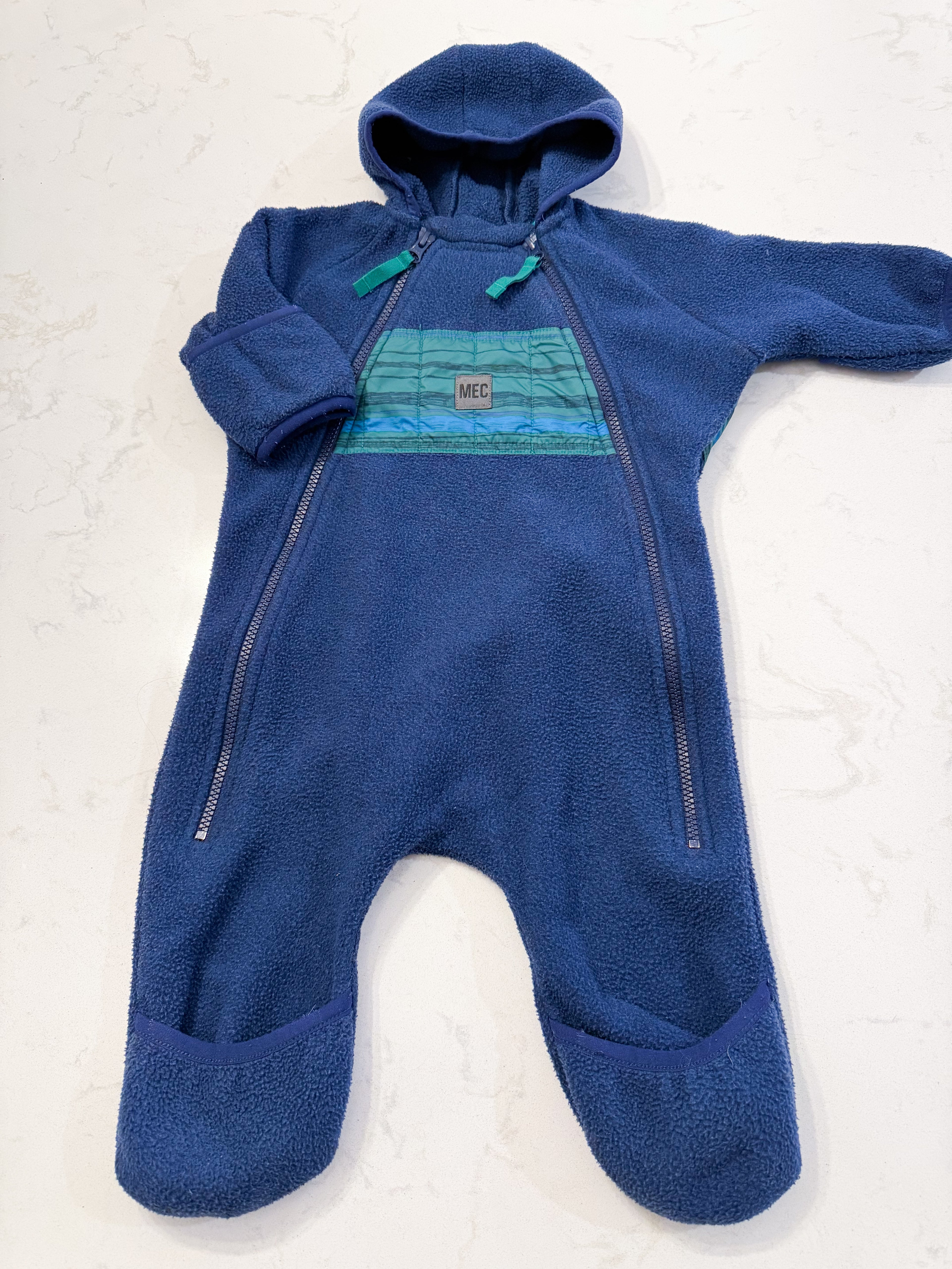 MEC- 6m- GUC- navy double zip fleece bunting suit