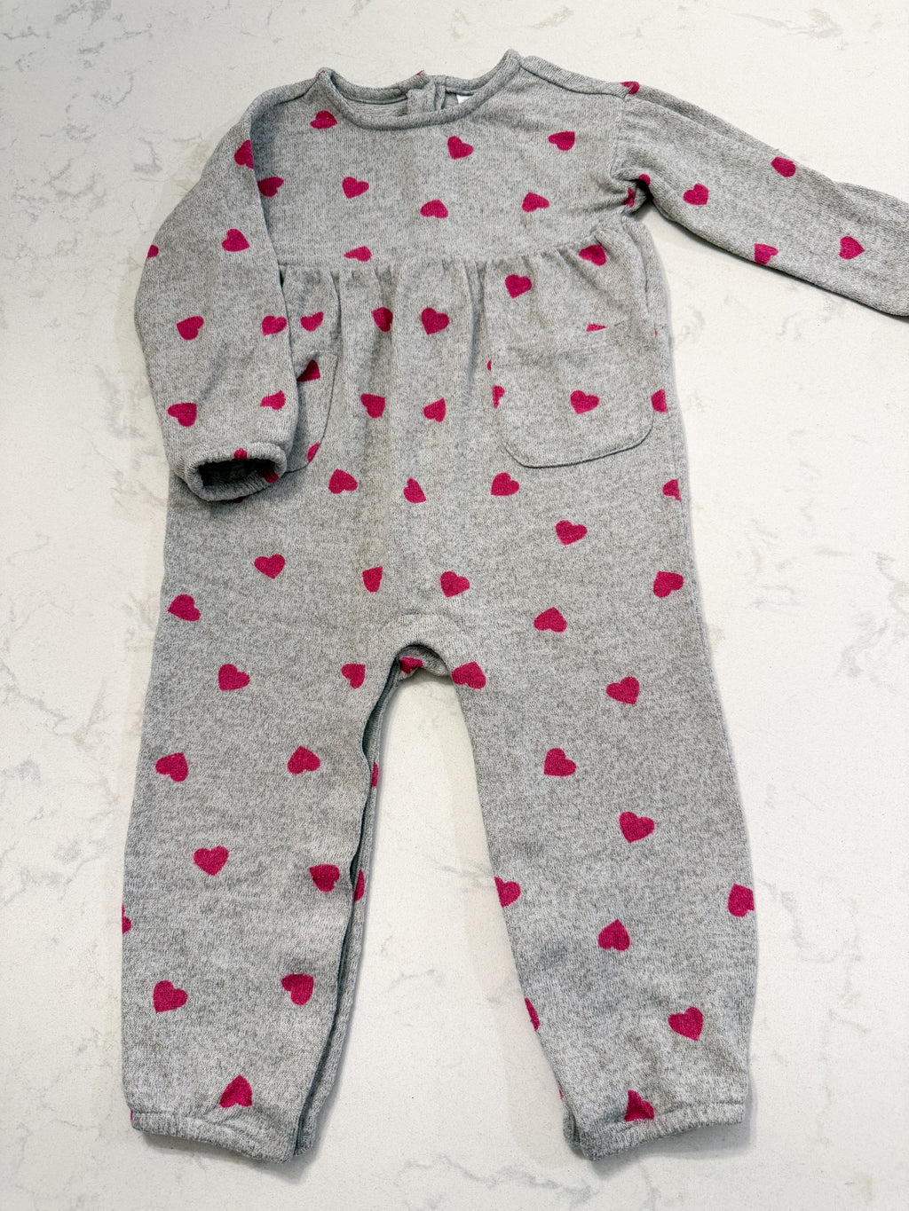 Baby Gap- 18-24m- VGUC- light grey romper with tiny hearts