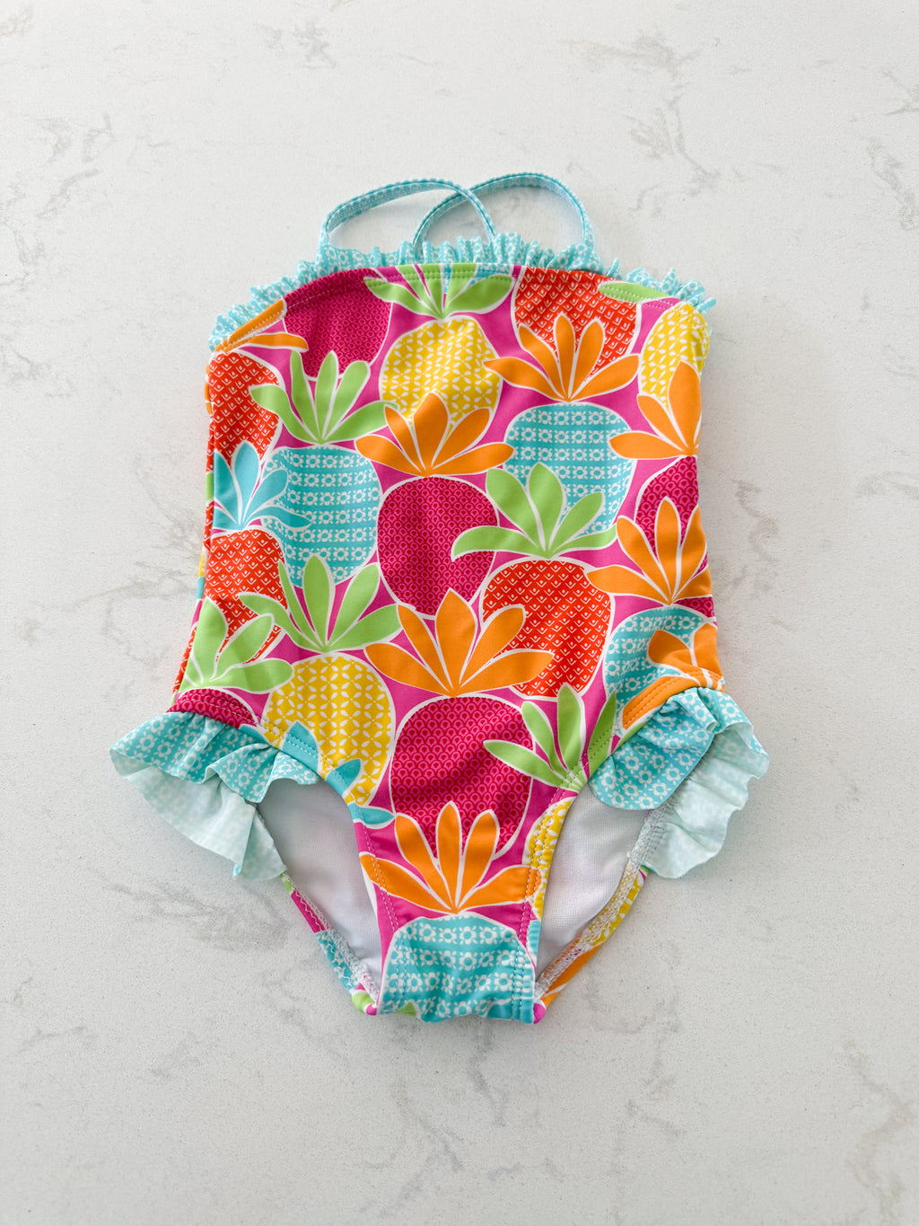 Breaking Waves- 2T- VGUC- bright coloured swim suit with ruffles