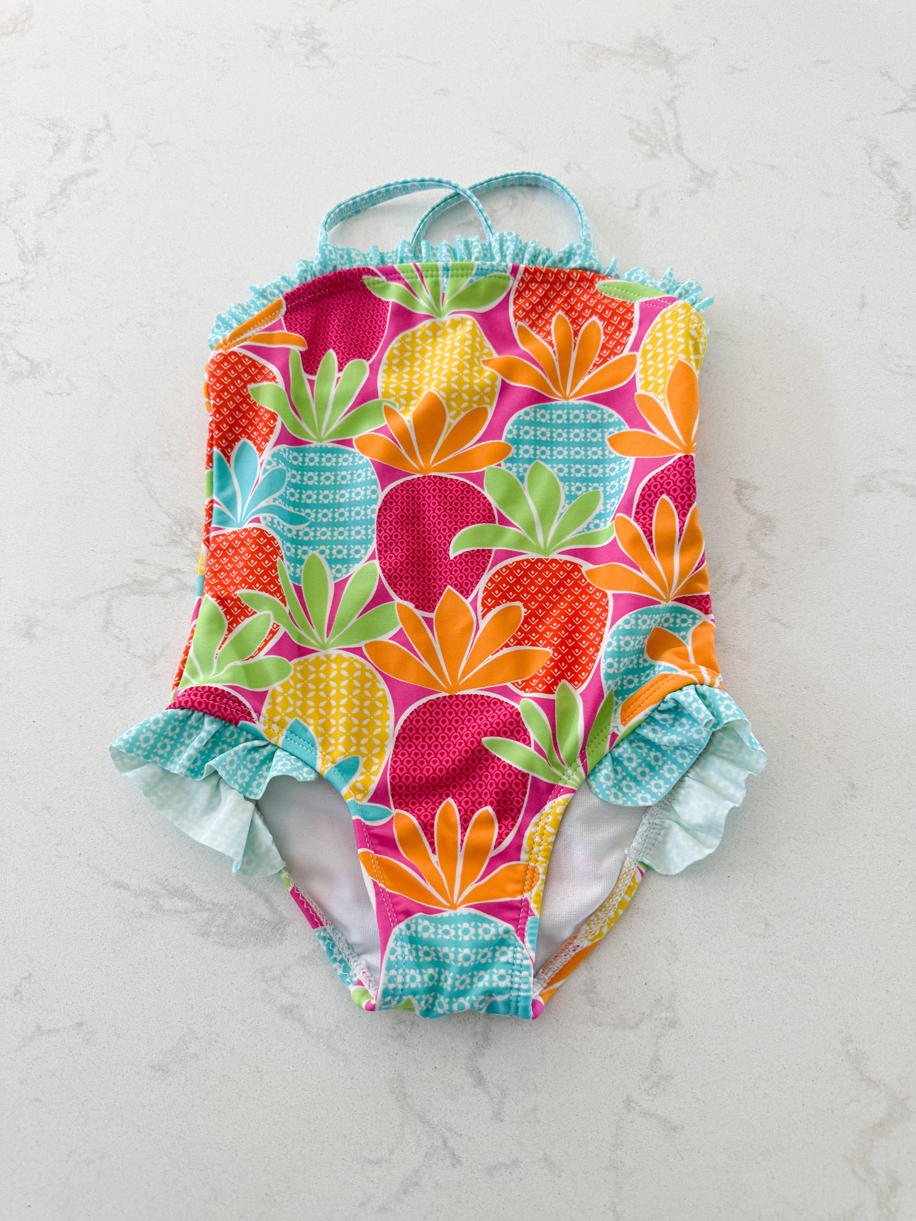 Breaking Waves- 2T- VGUC- bright coloured swim suit with ruffles
