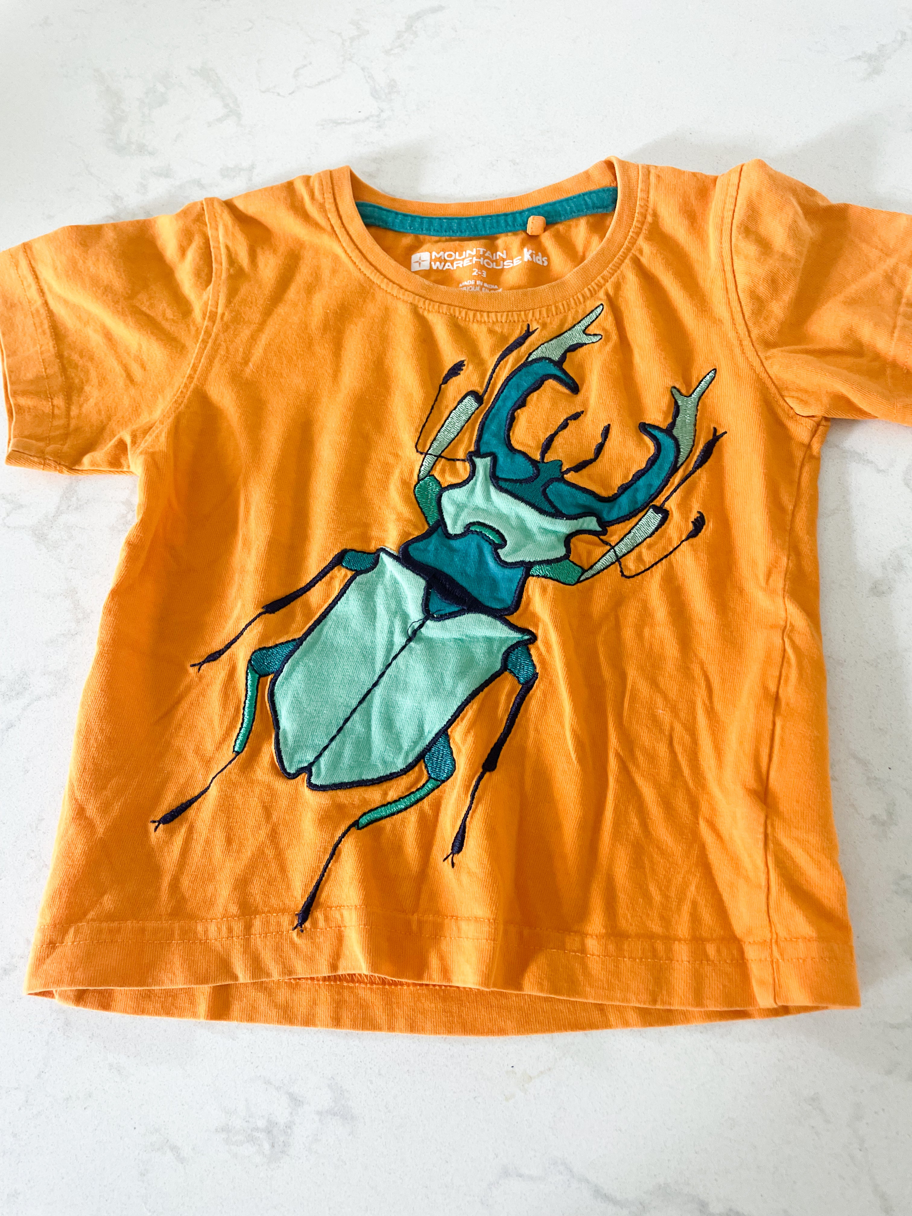 Mountain Warehouse-2-3Y-GUC- bright orange t shirt with embroidered beetle