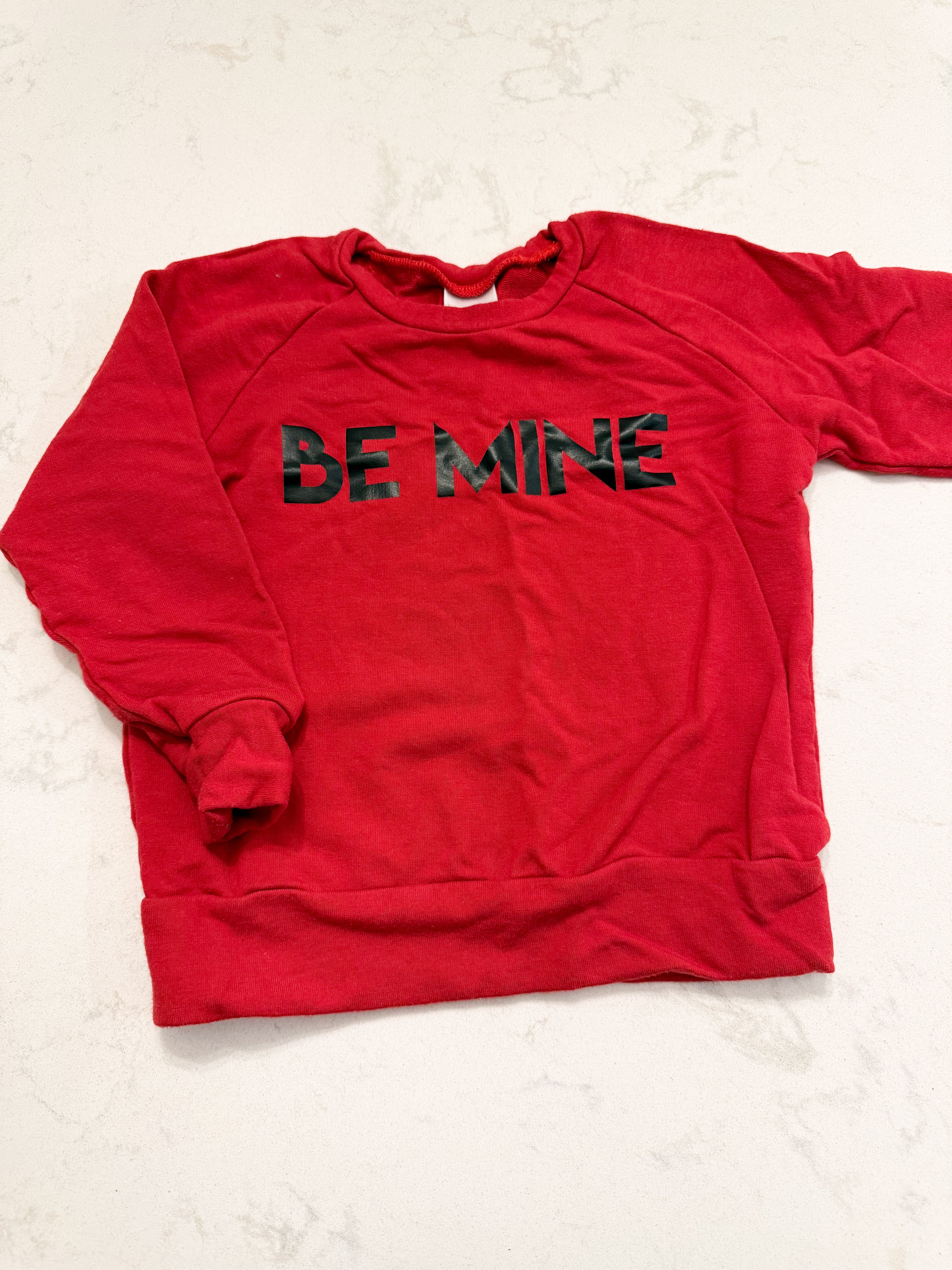 Posh and Cozy- 12-18m- GUC- red long sleeve sweater with “be mine”