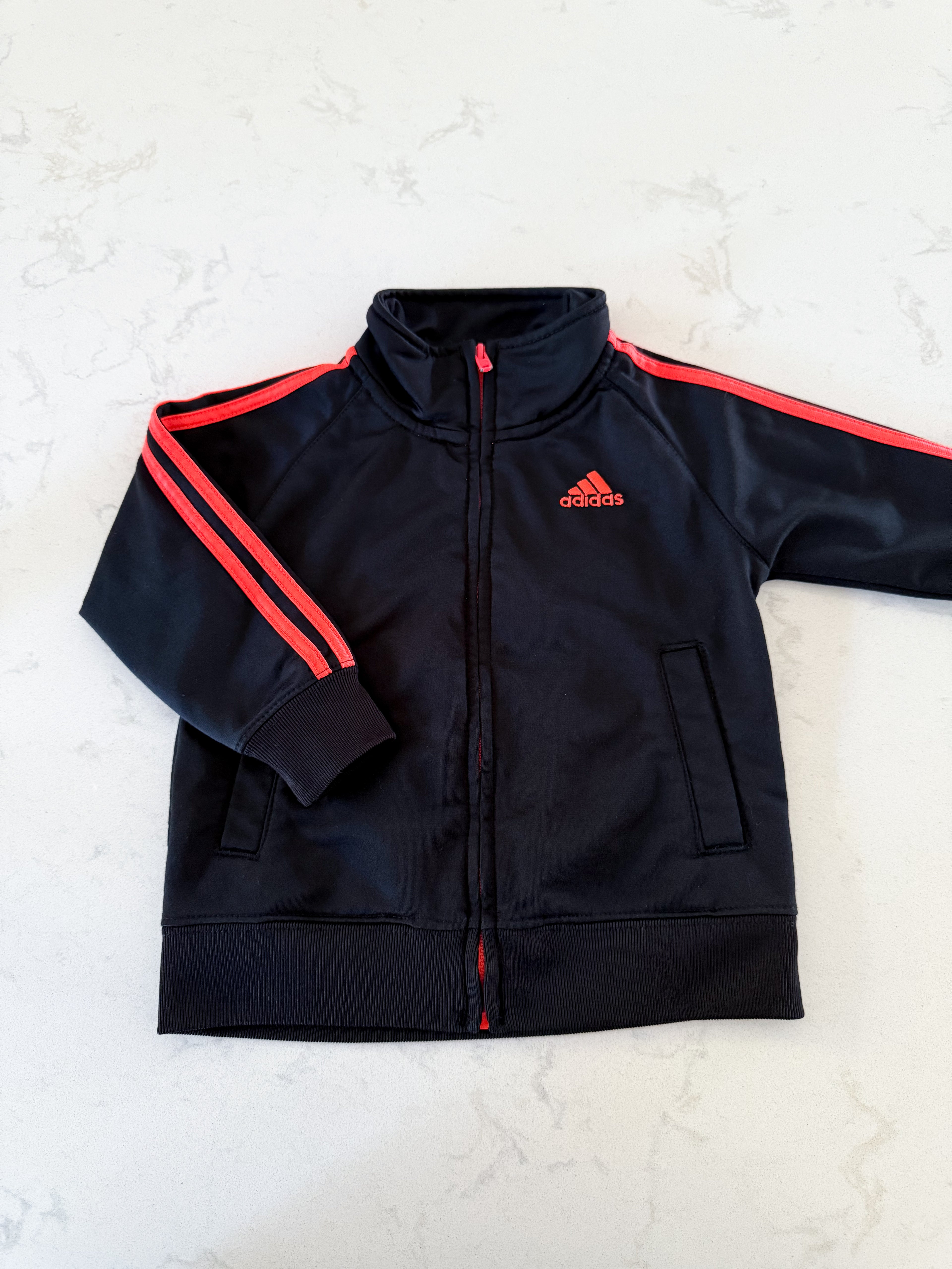 Adidas- 18m- VGUC- black zip up with embroidered orange adidas logo
