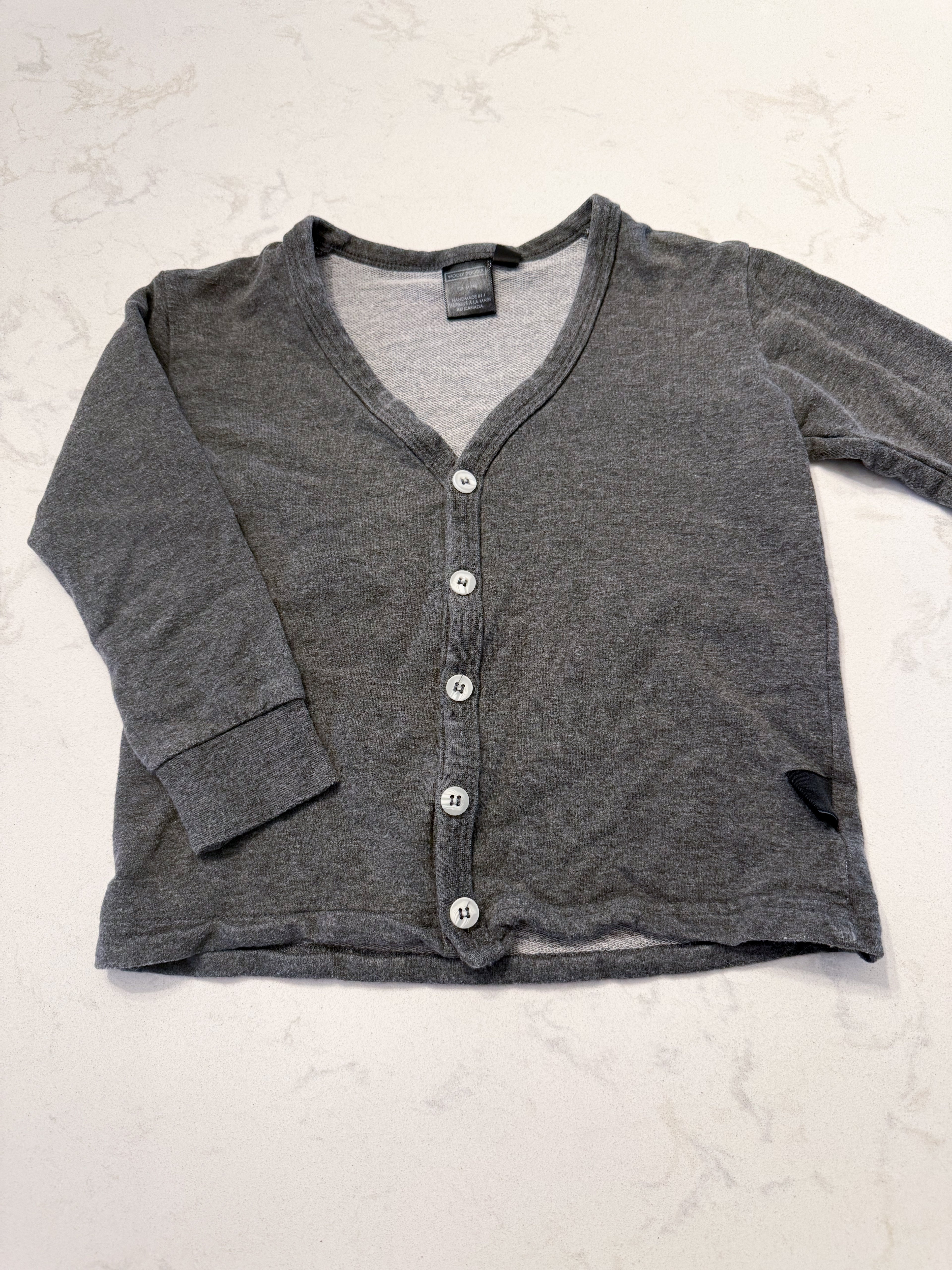 Wooly Doodle- 18-24m- GUC- medium grey button up cardigan
