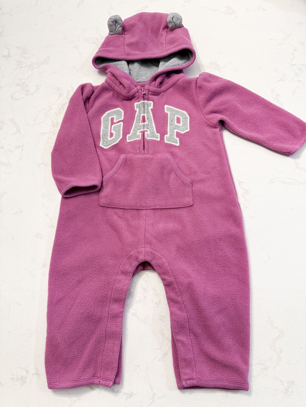 Gap- 6-12m- GUC- purple fleece bunting suit