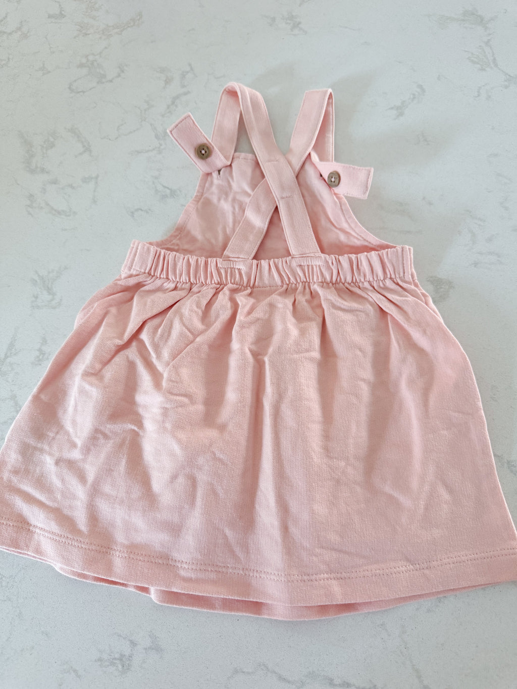 Carters- 12m- VGUC- pink overall dress with bunny