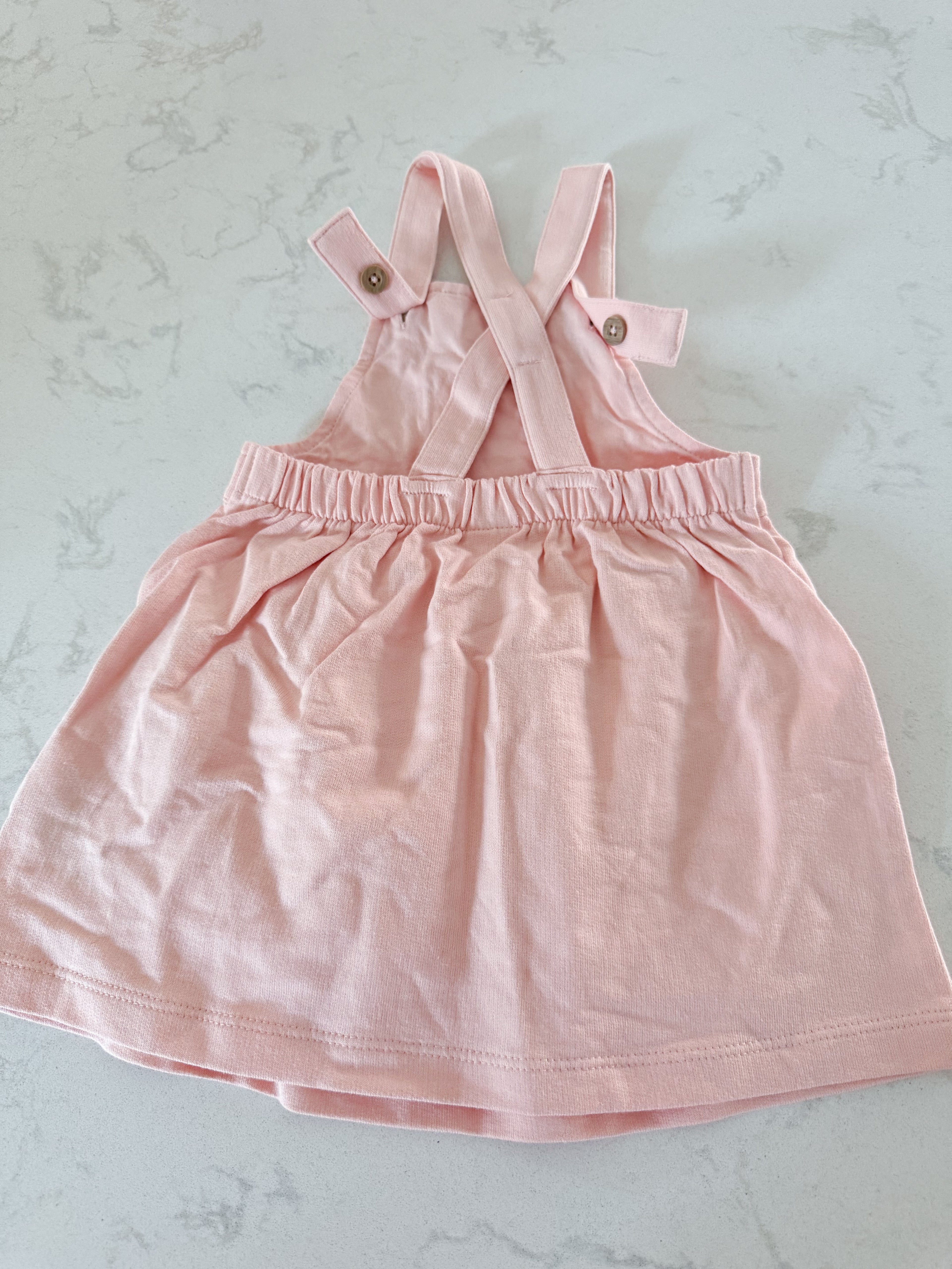 Carters- 12m- VGUC- pink overall dress with bunny