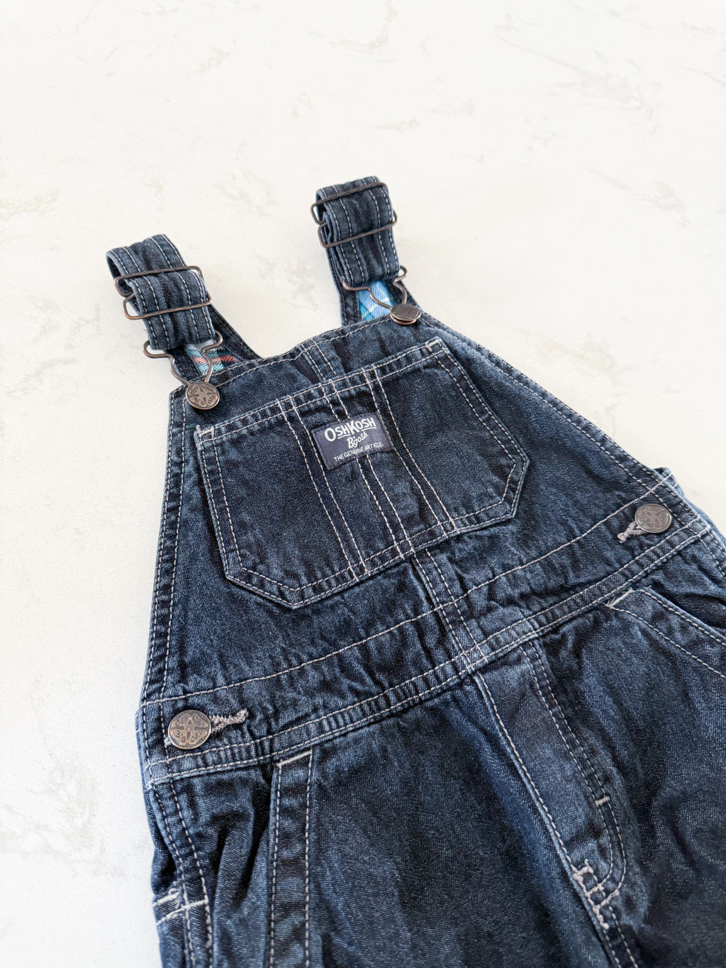 Oshkosh- 3T- GUC- jean overalls with flannel lining