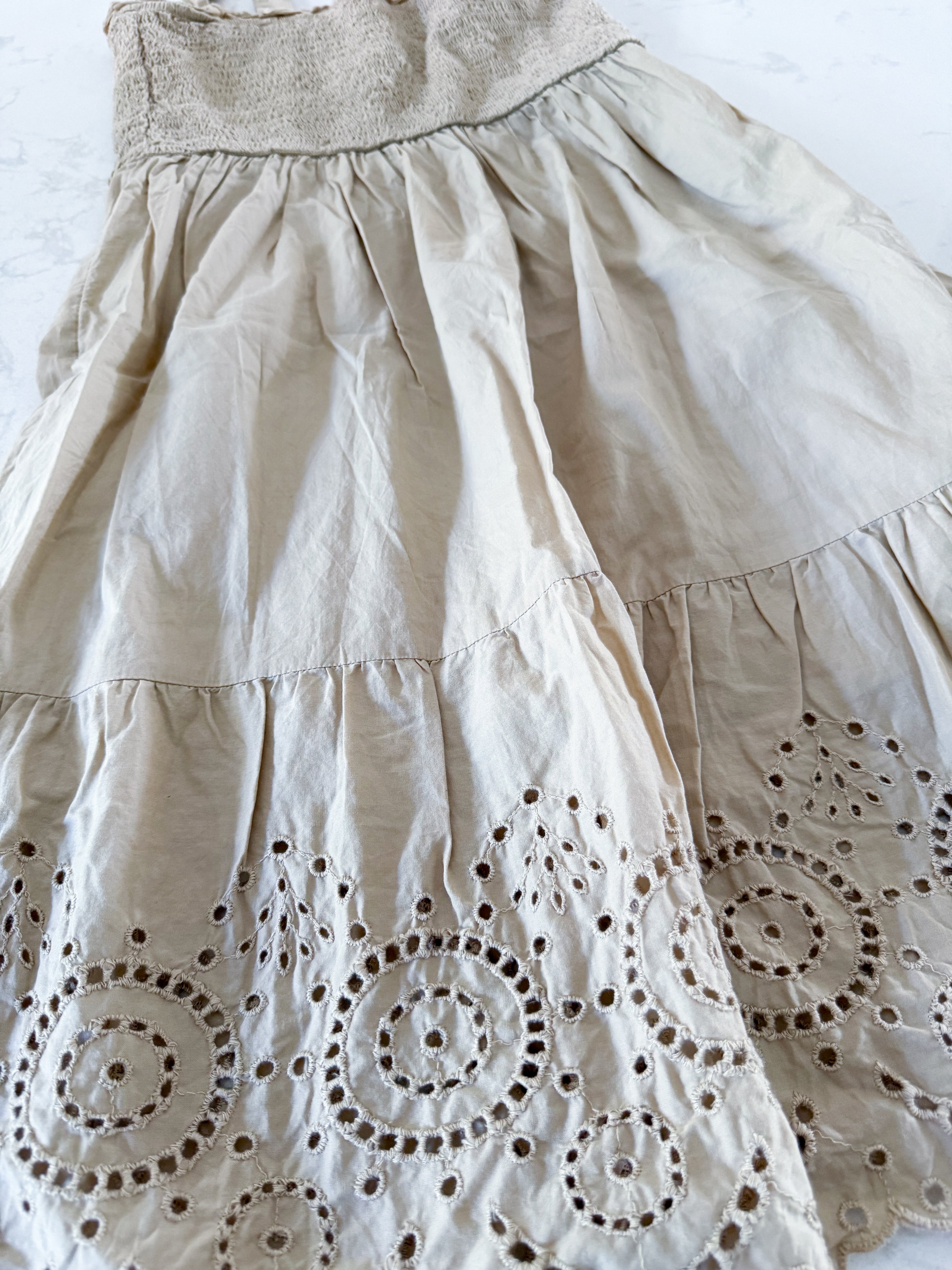 Gap- XL (12-13Y)- VGUC- beige tank dress with eyelet pattern