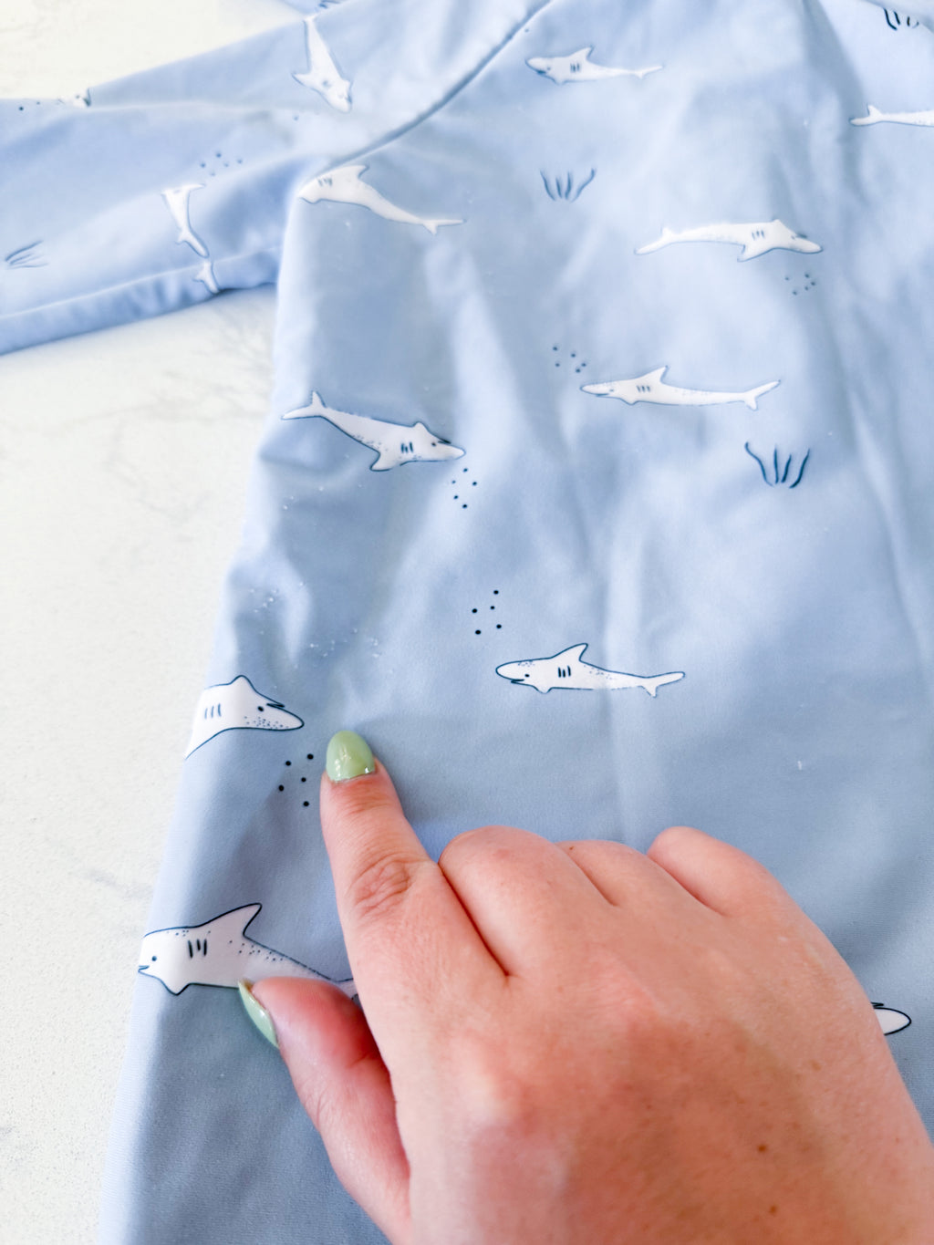 Rise Little Earthling- 18-24m- PLAY- light blue long sleeve swim suit with white sharks
