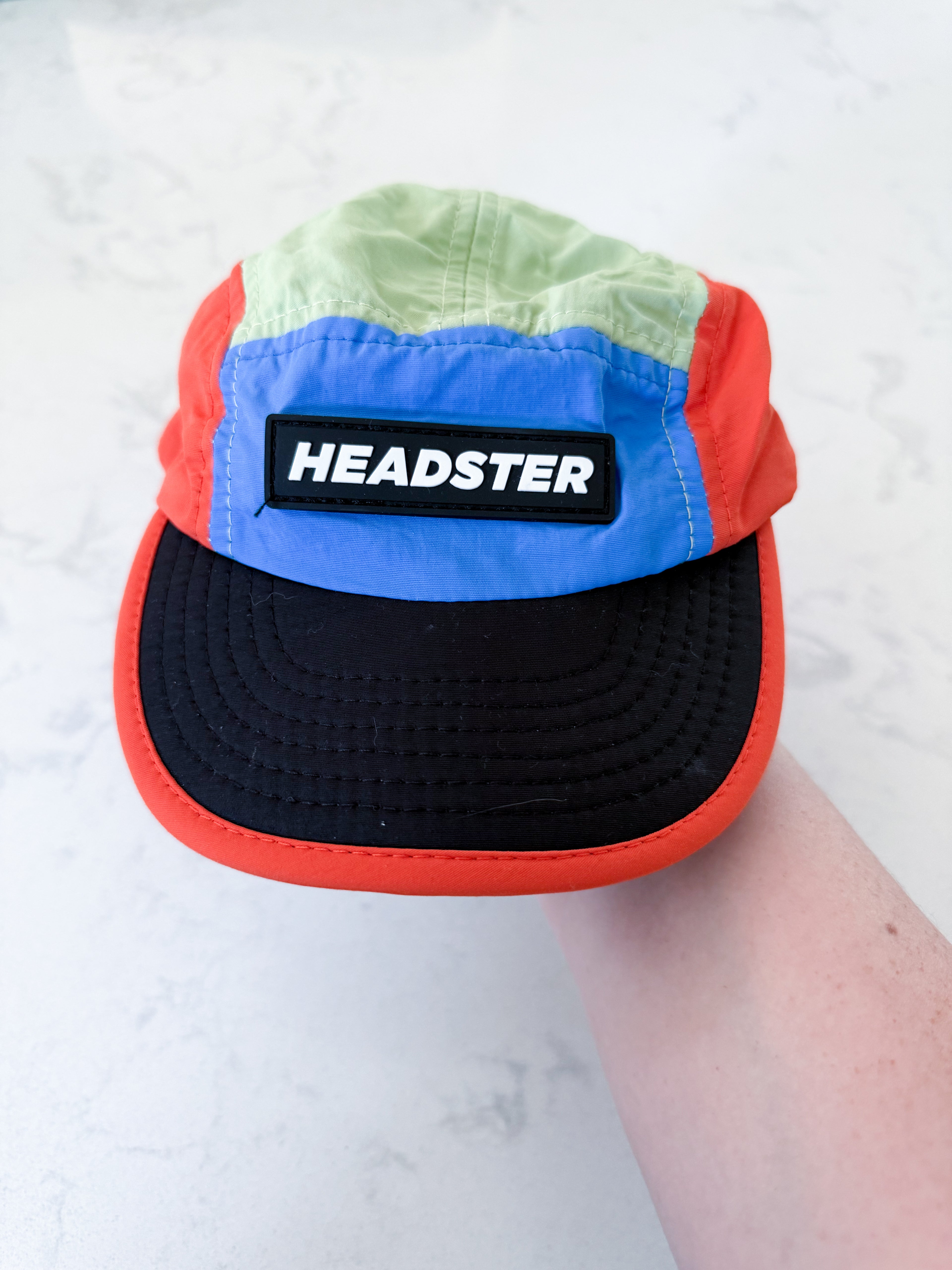 Headster- 48cm- VGUC- blue green and orange ball cap