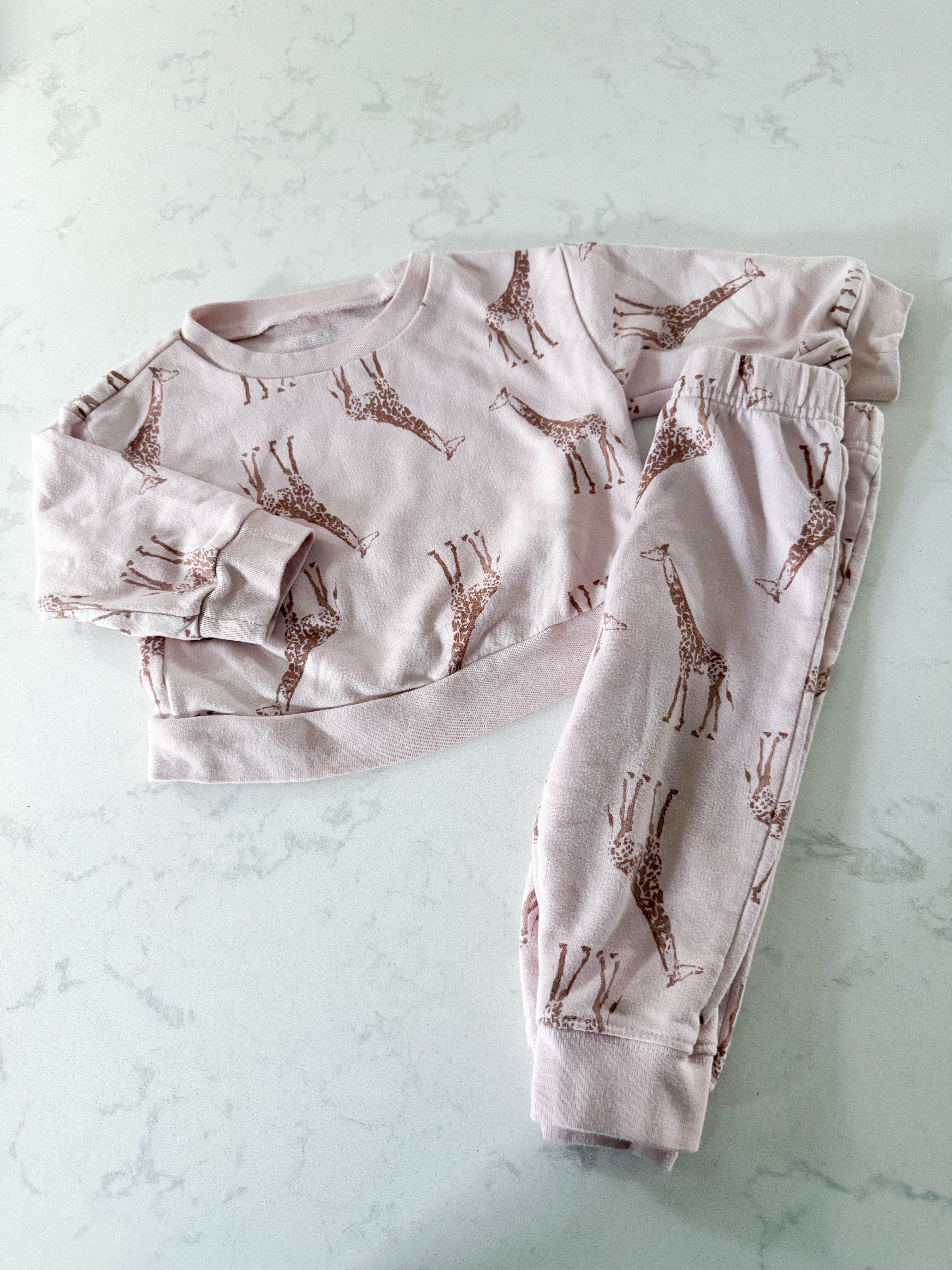 Carters-12m- PLAY- light pink sweat set with giraffes
