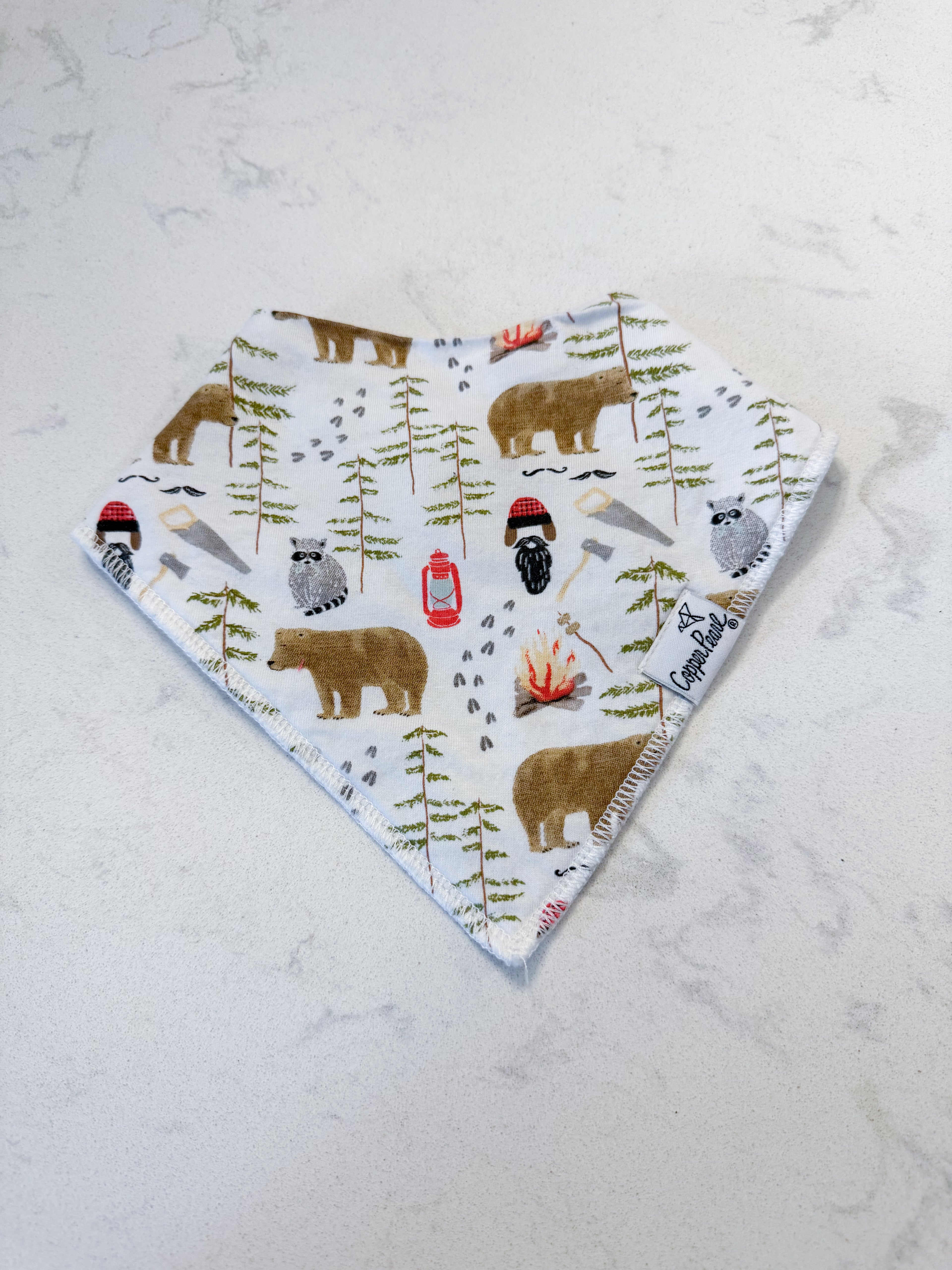 Copper Pearl- GUC- drool bib- camping pattern