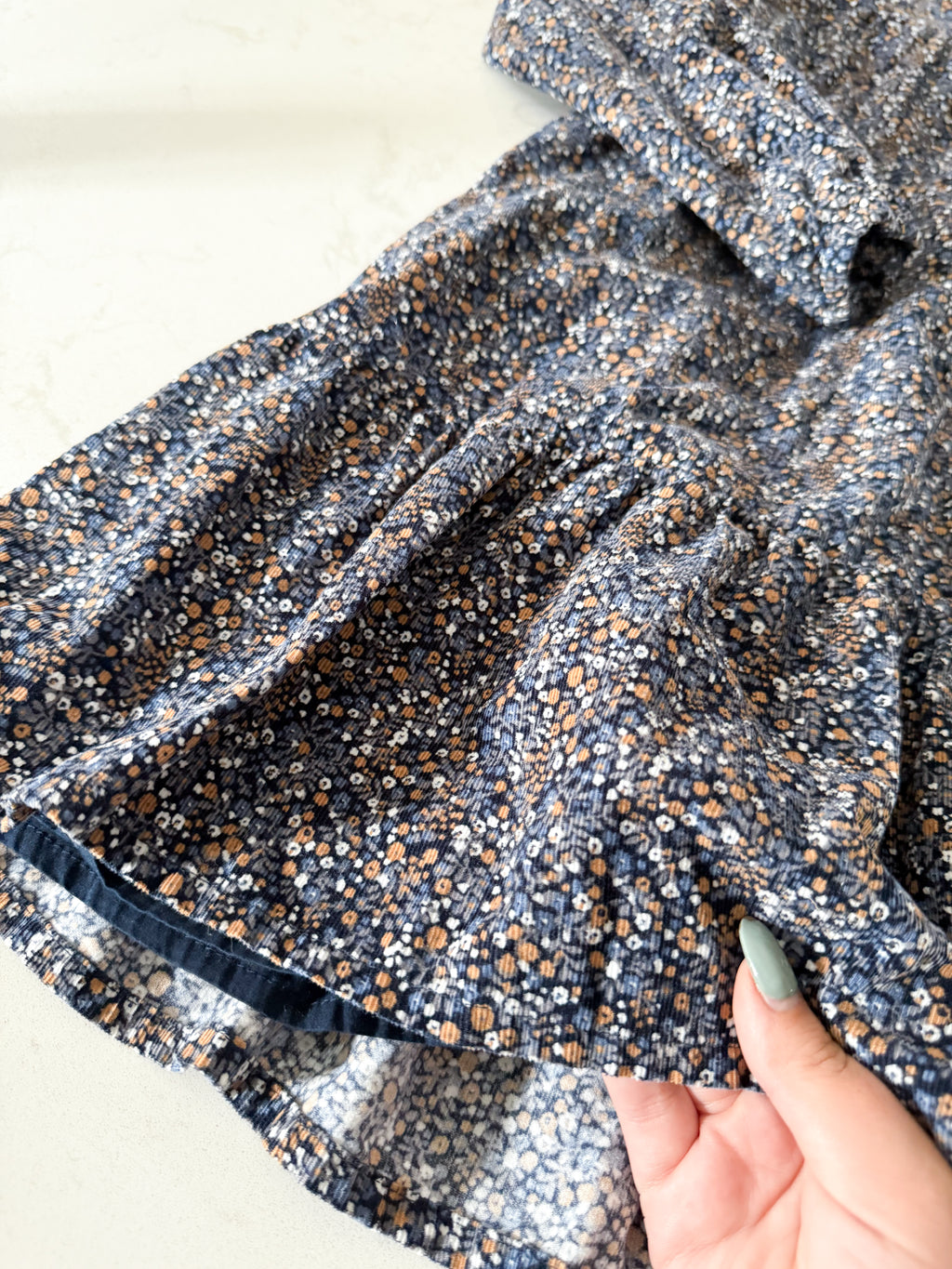 Gap Kids- 12Y- VGUC- blue corduroy floral fall pattern dress long sleeve