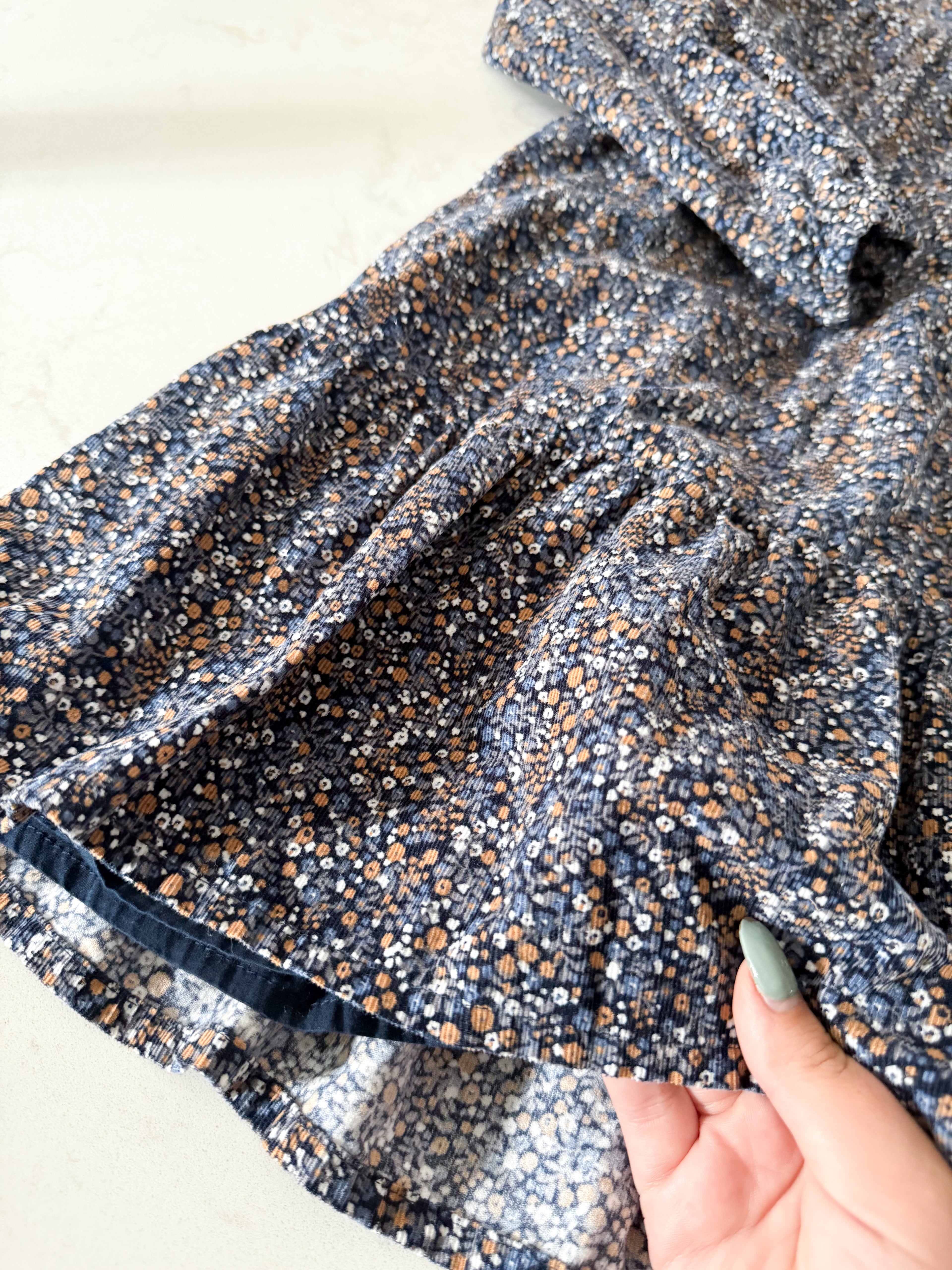 Gap Kids- 12Y- VGUC- blue corduroy floral fall pattern dress long sleeve