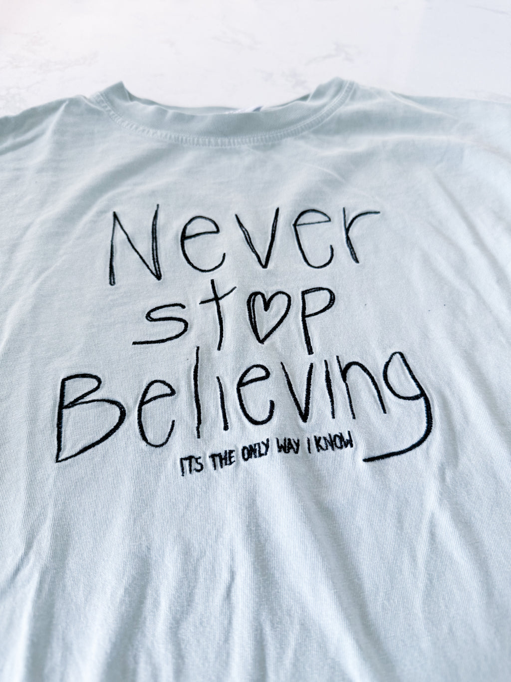 Zara- 9-10Y- VGUC- mint green t shirt with embroidered quote