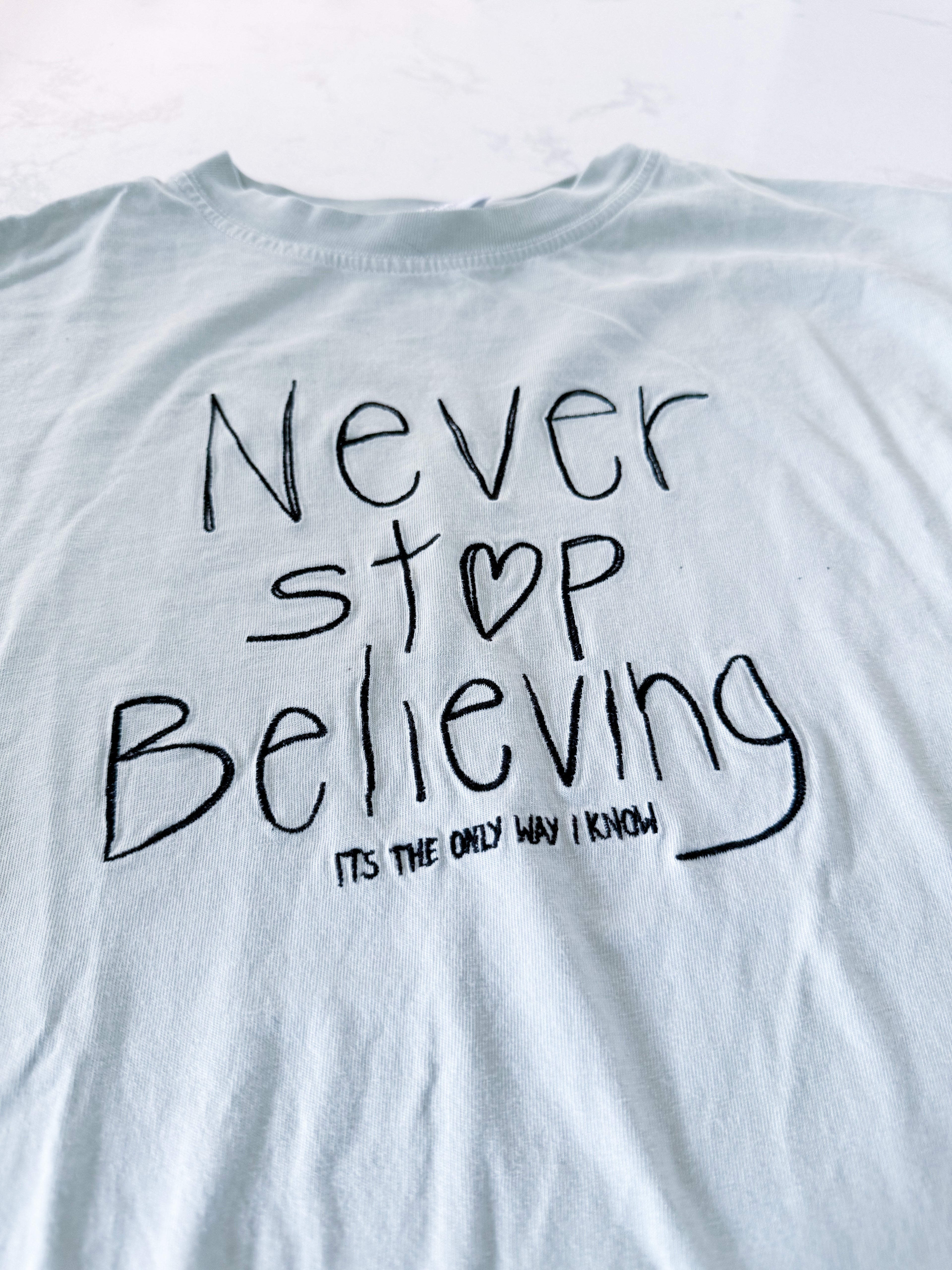 Zara- 9-10Y- VGUC- mint green t shirt with embroidered quote