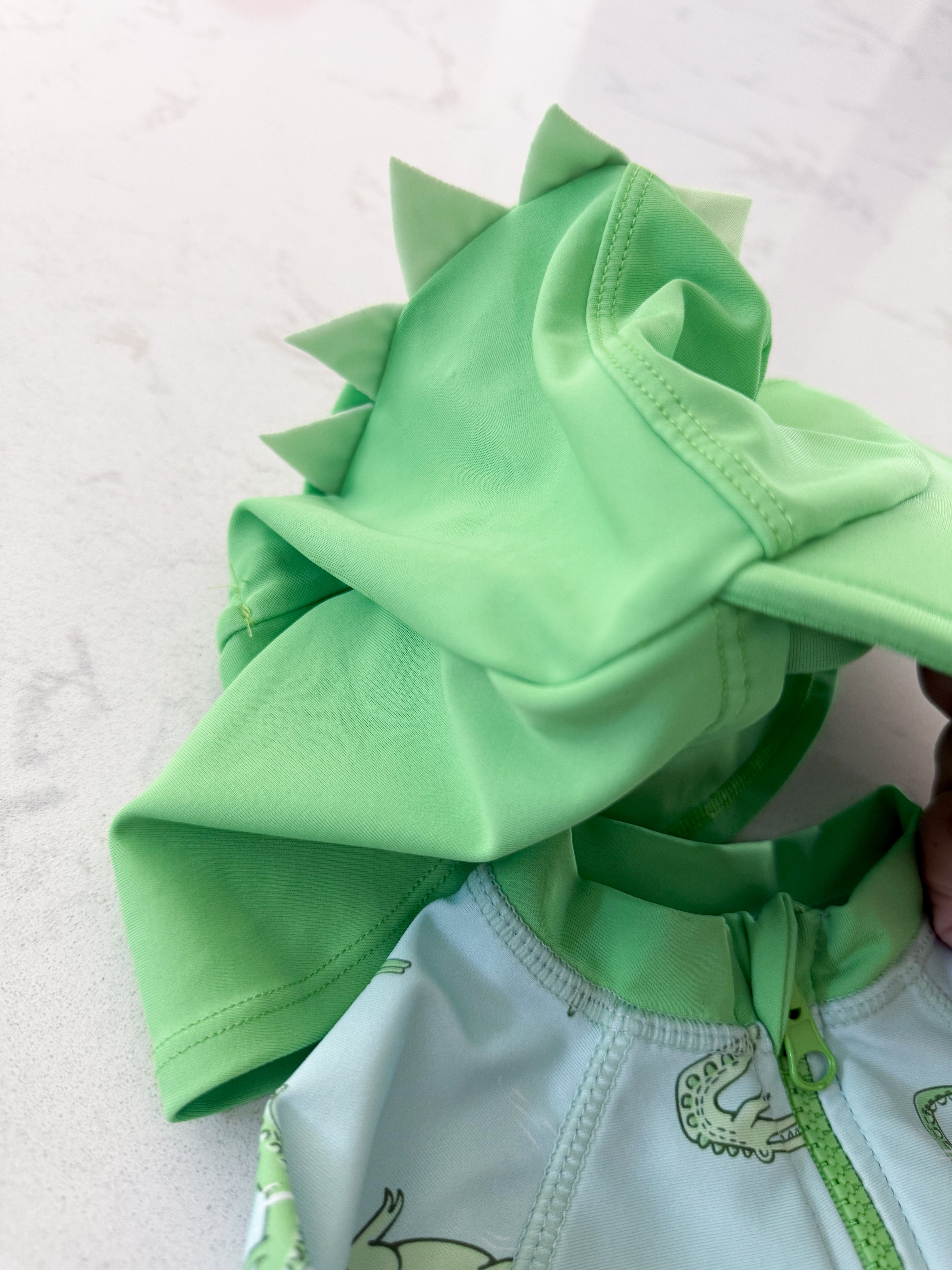 Caribbean Joe- 12m- VGUC- light blue and green swim suit with matching crocodile hat