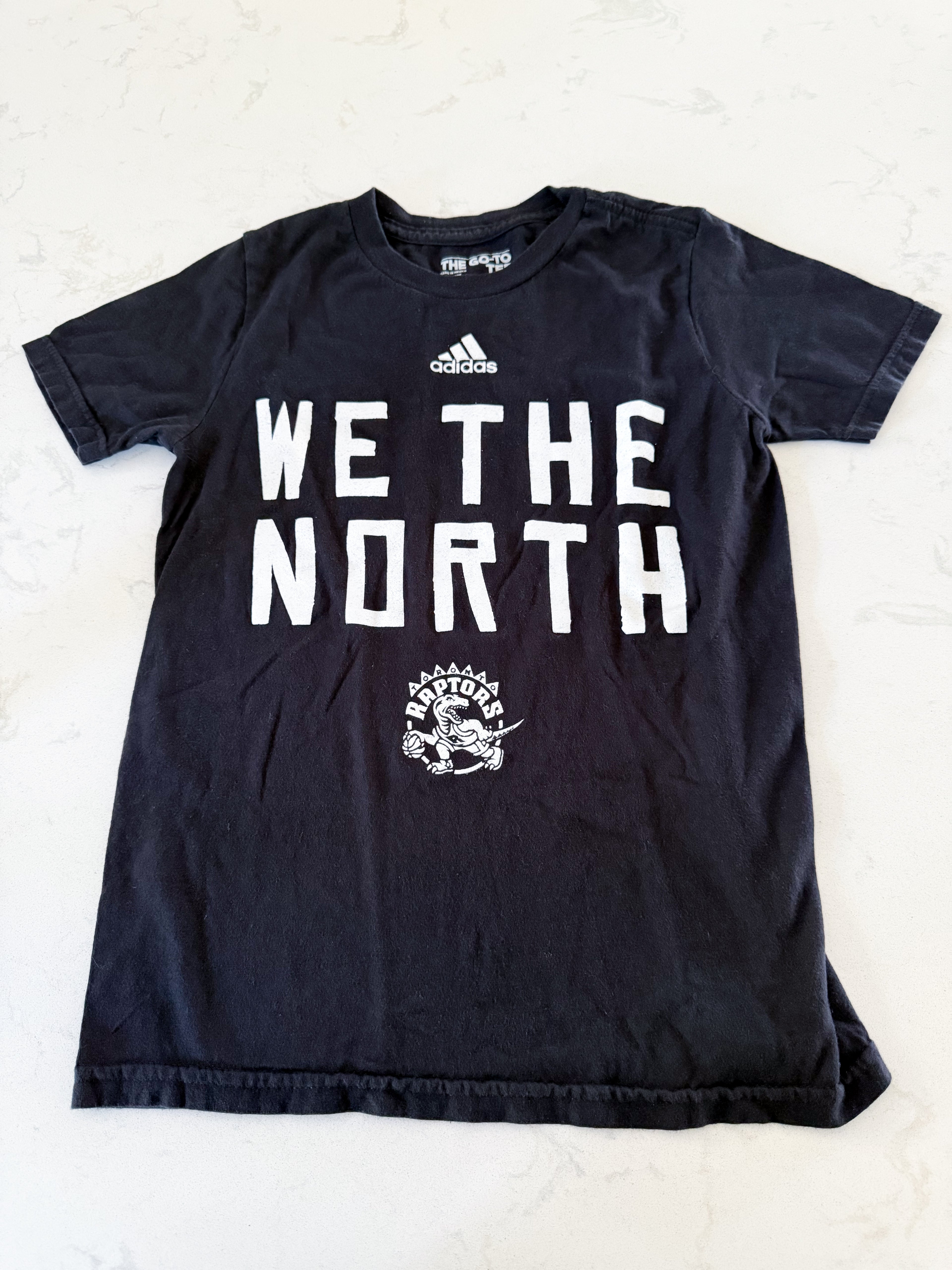 Adidas- 8Y- GUC- black Toronto Raptors t shirt with We The North