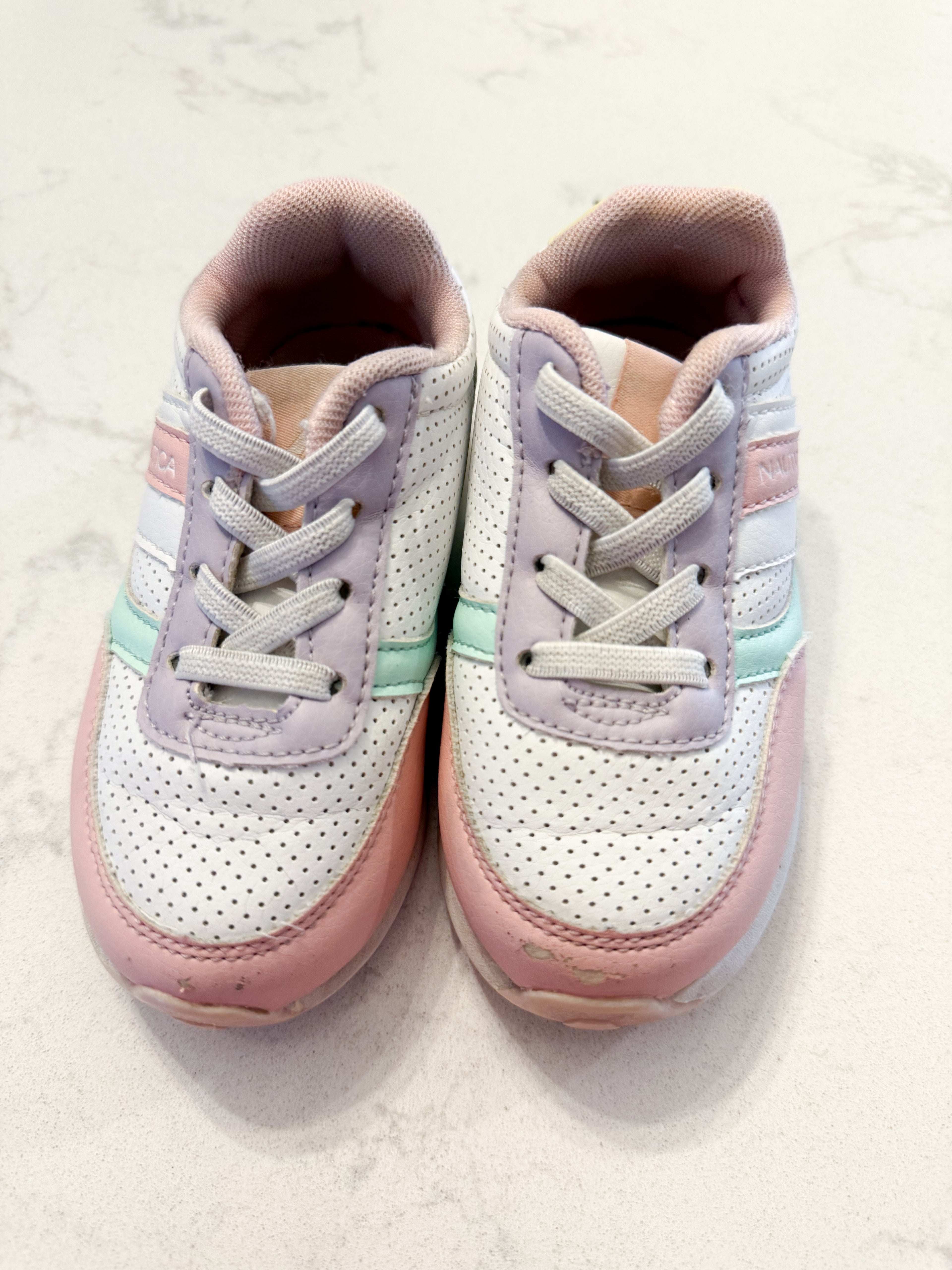 Nautica- 7C- PLAY- light pink and white slip on shoes with pastel accents