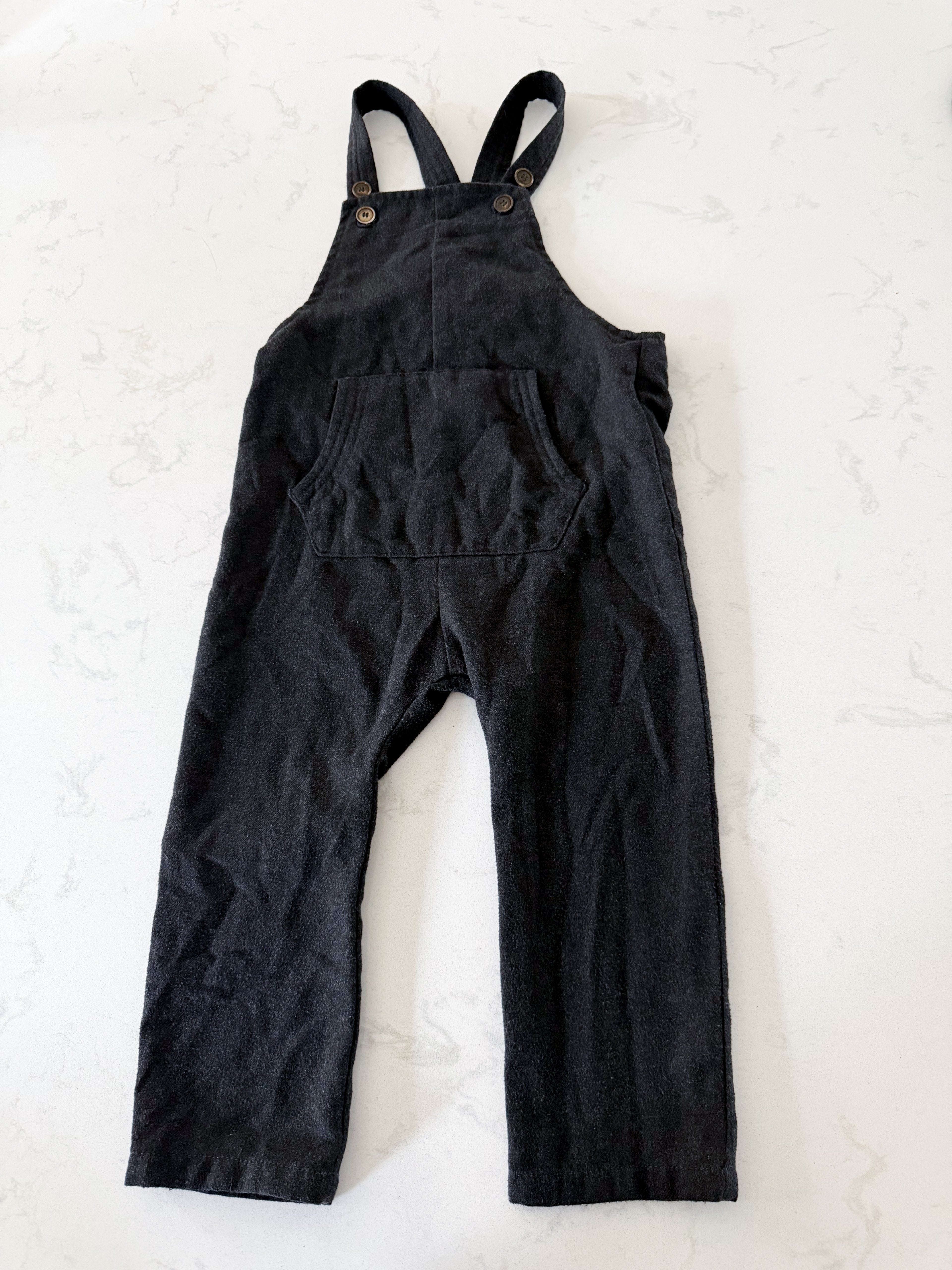 Zara-2-3Y- GUC- black tweed type material overalls