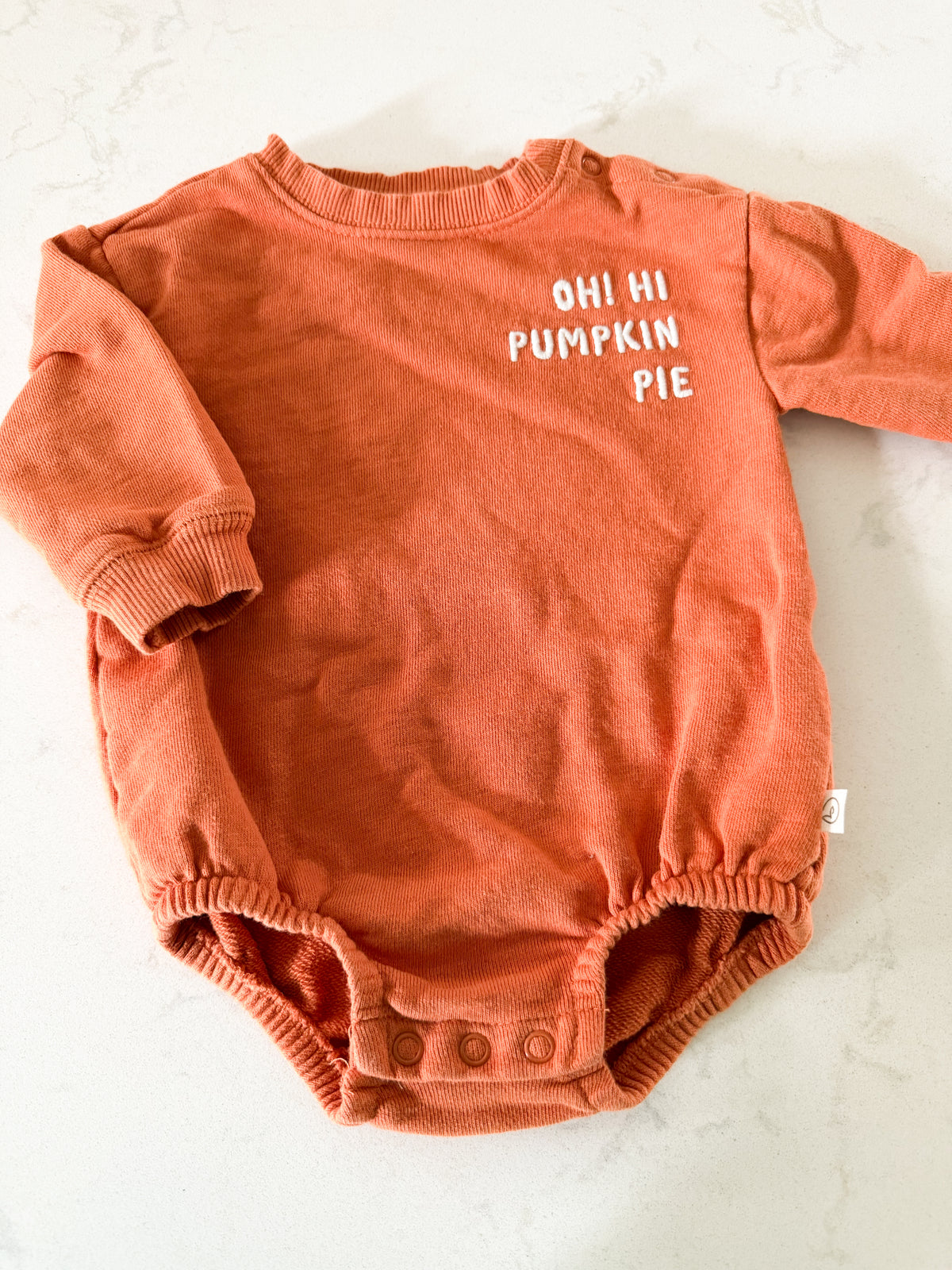 Little Planet by Carters- 9m- GUC- orange sweatshirt bodysuit with embroidered lettering