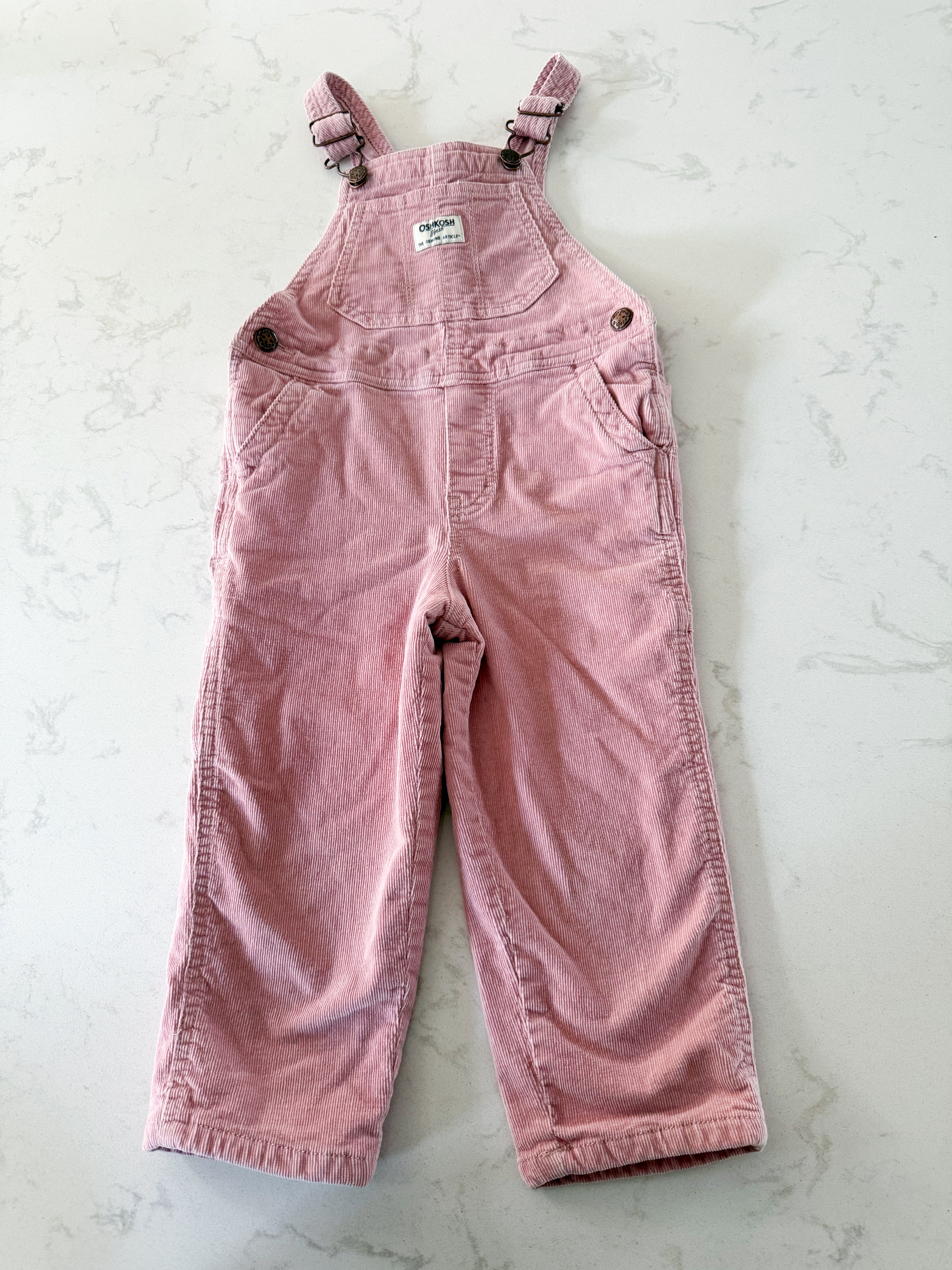 Oshkosh- 3T- GUC- pink corduroy thick overalls