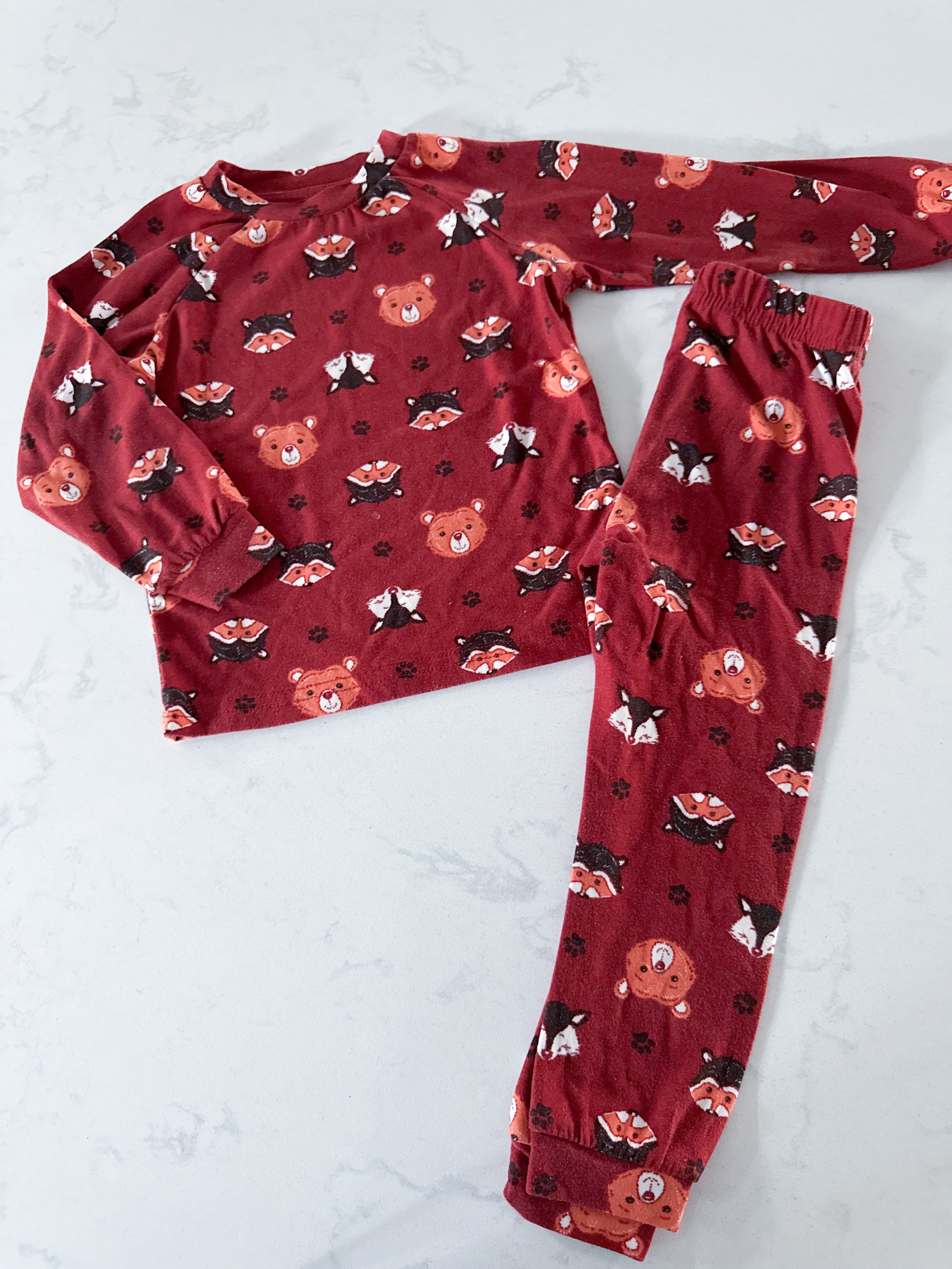Monkey Bars- 18m- GUC- rusty red pajamas with woodland creatures