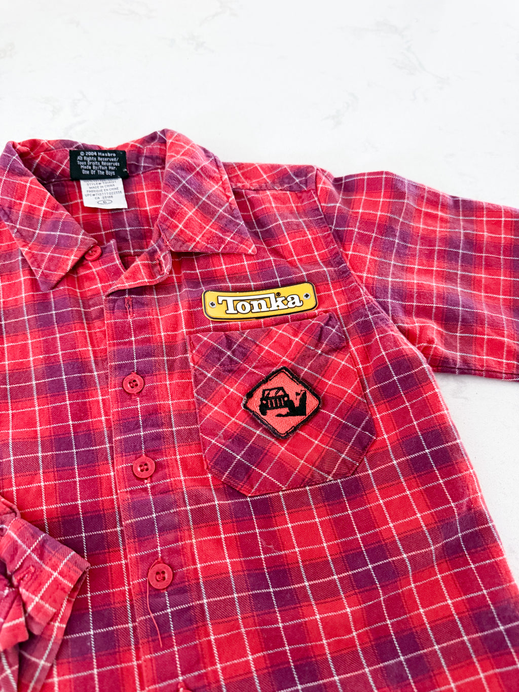 Tonka (2004)- 6Y- GUC- red plaid button up shirt with elbow pads and patches