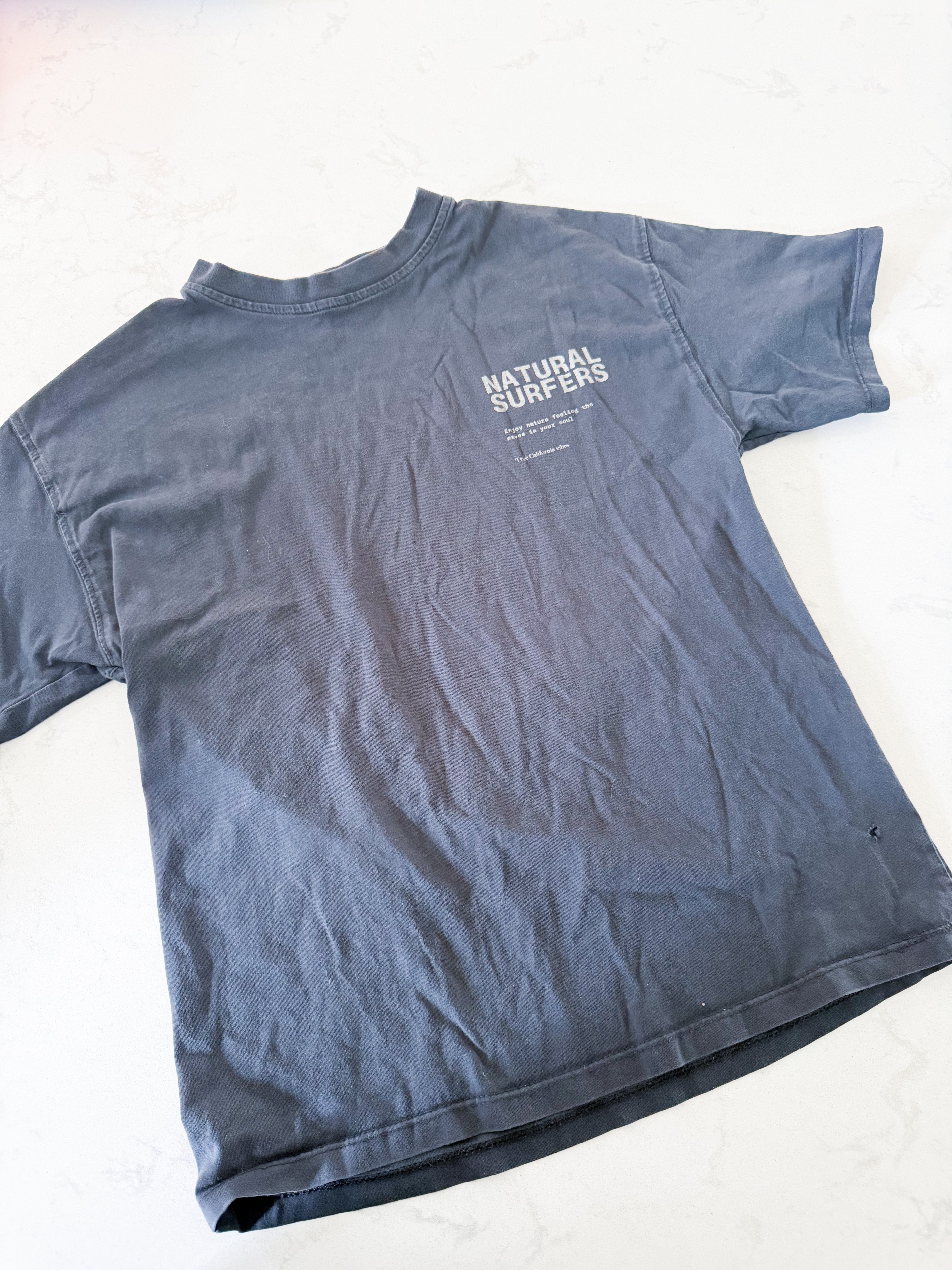 Zara- 9-10Y- PLAYY- dark grey t shirt with surfing graphic on back