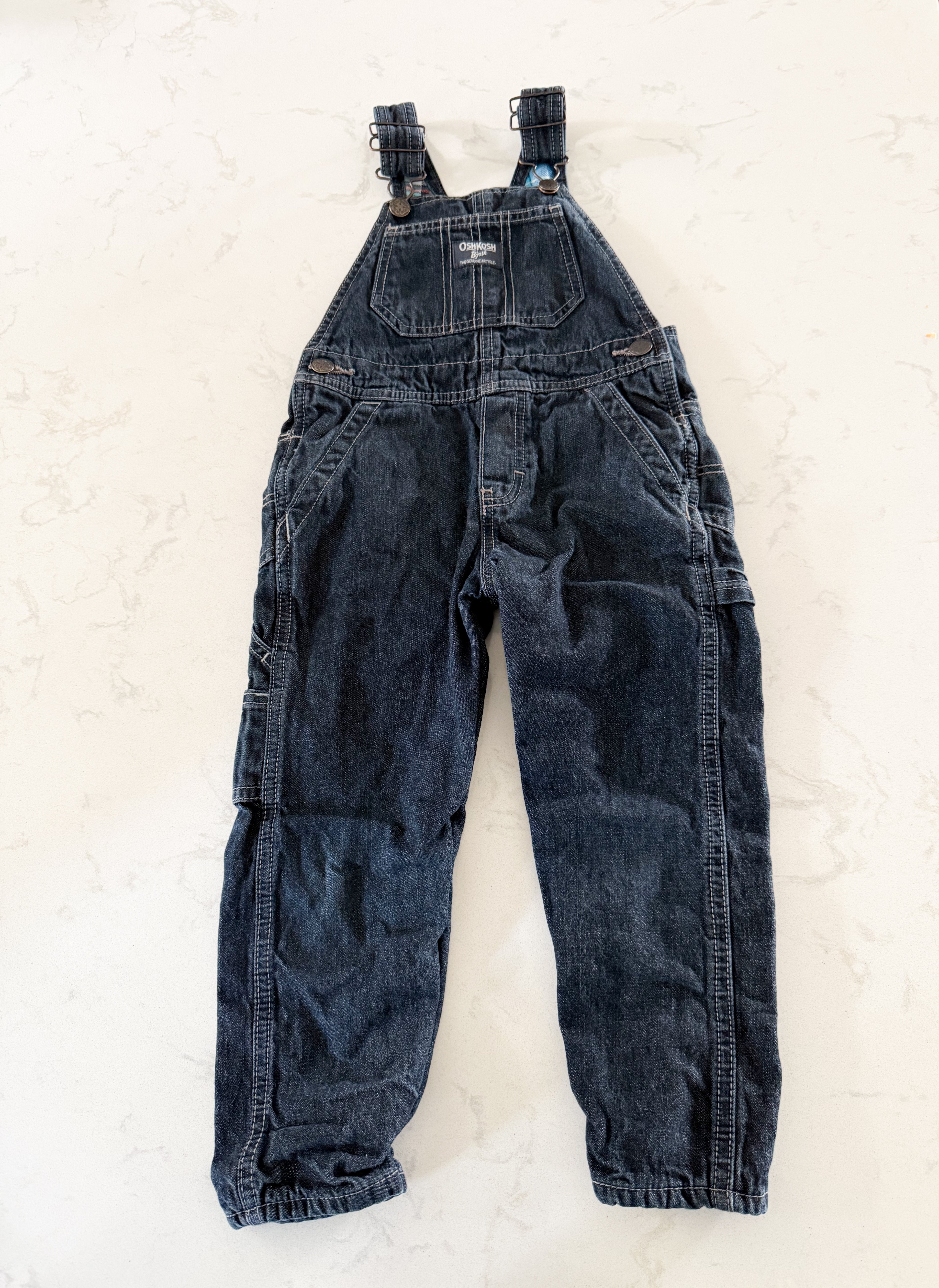 Oshkosh- 3T- GUC- jean overalls with flannel lining