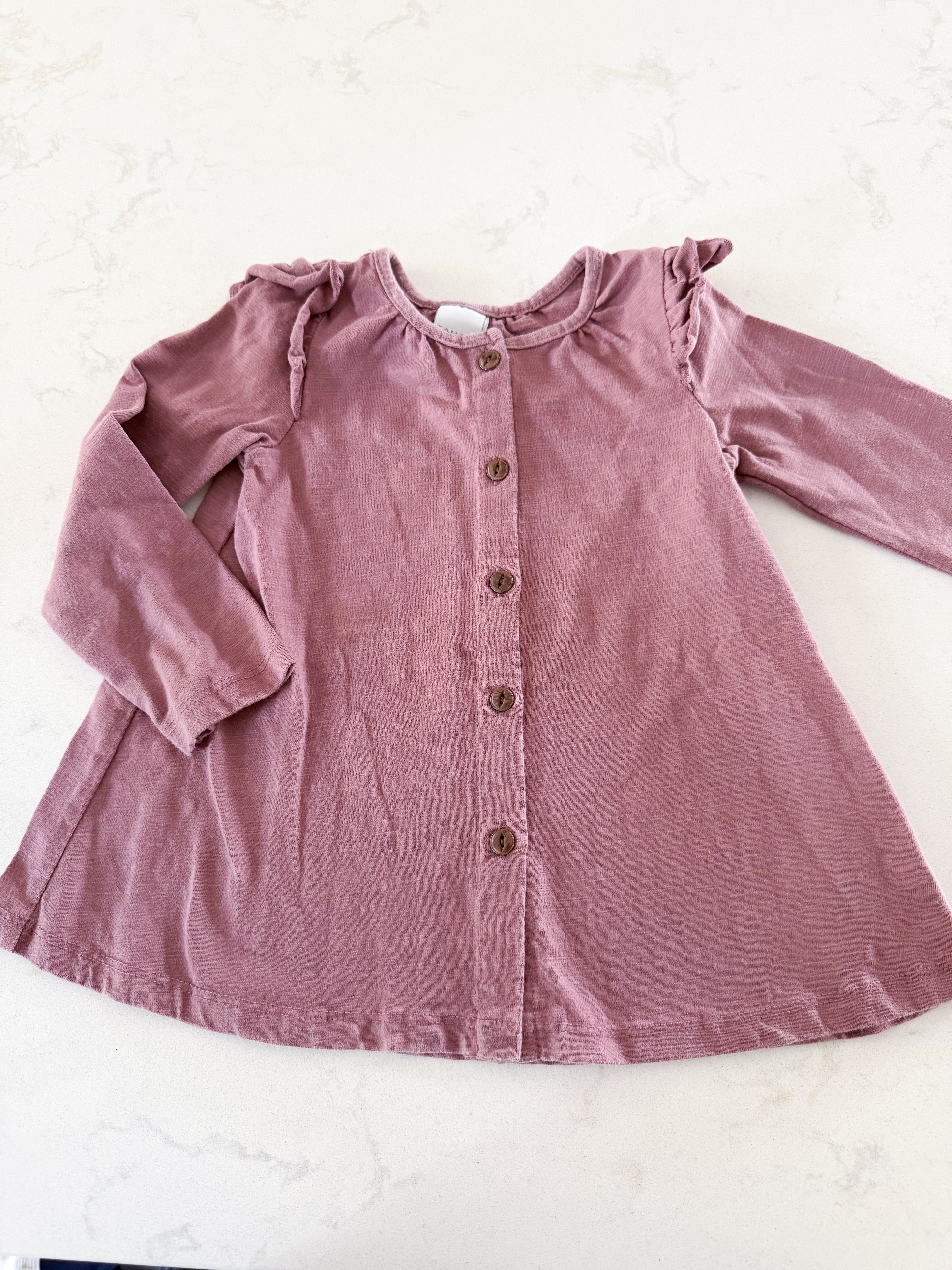 Tahari-3T- GUC- purple ruffle shoulder long sleeve shirt